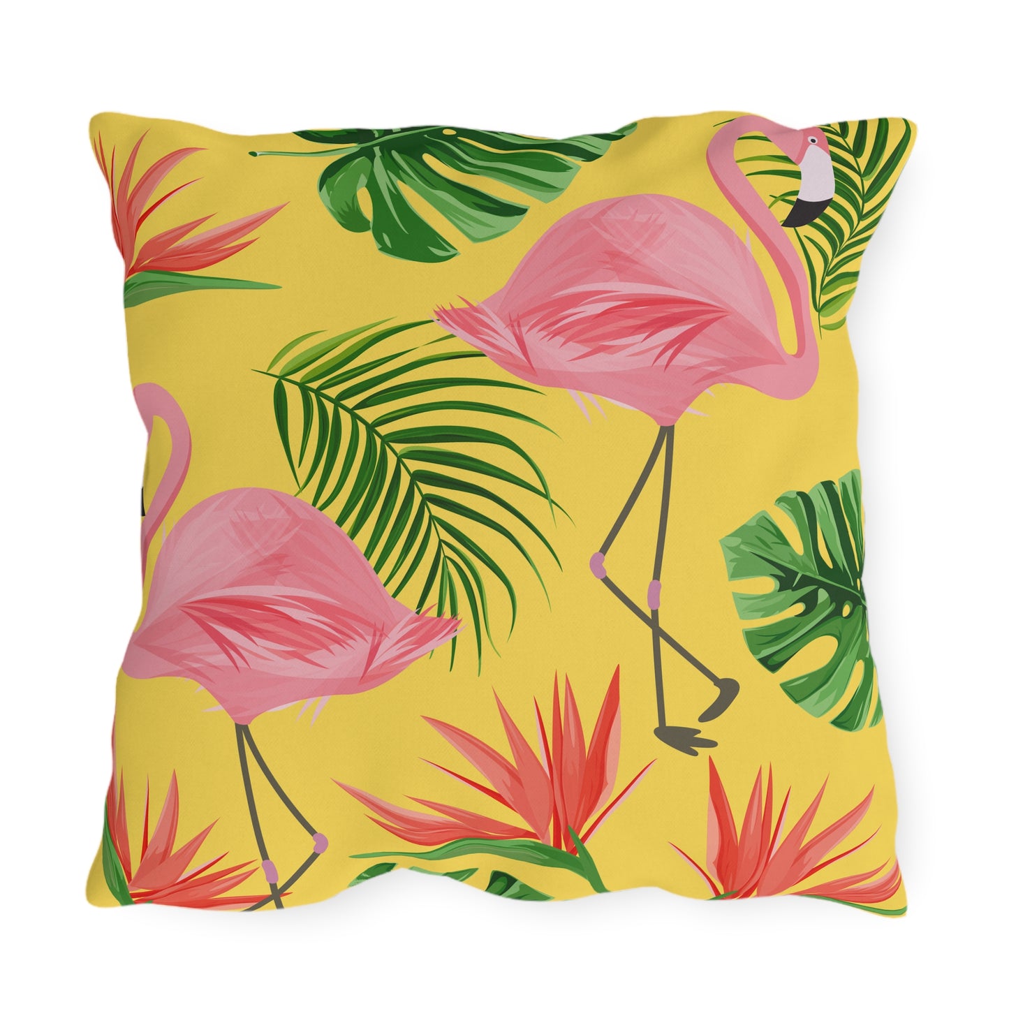 Flamingo Palms on Yellow Outdoor Pillows (FREE SHIPPING)