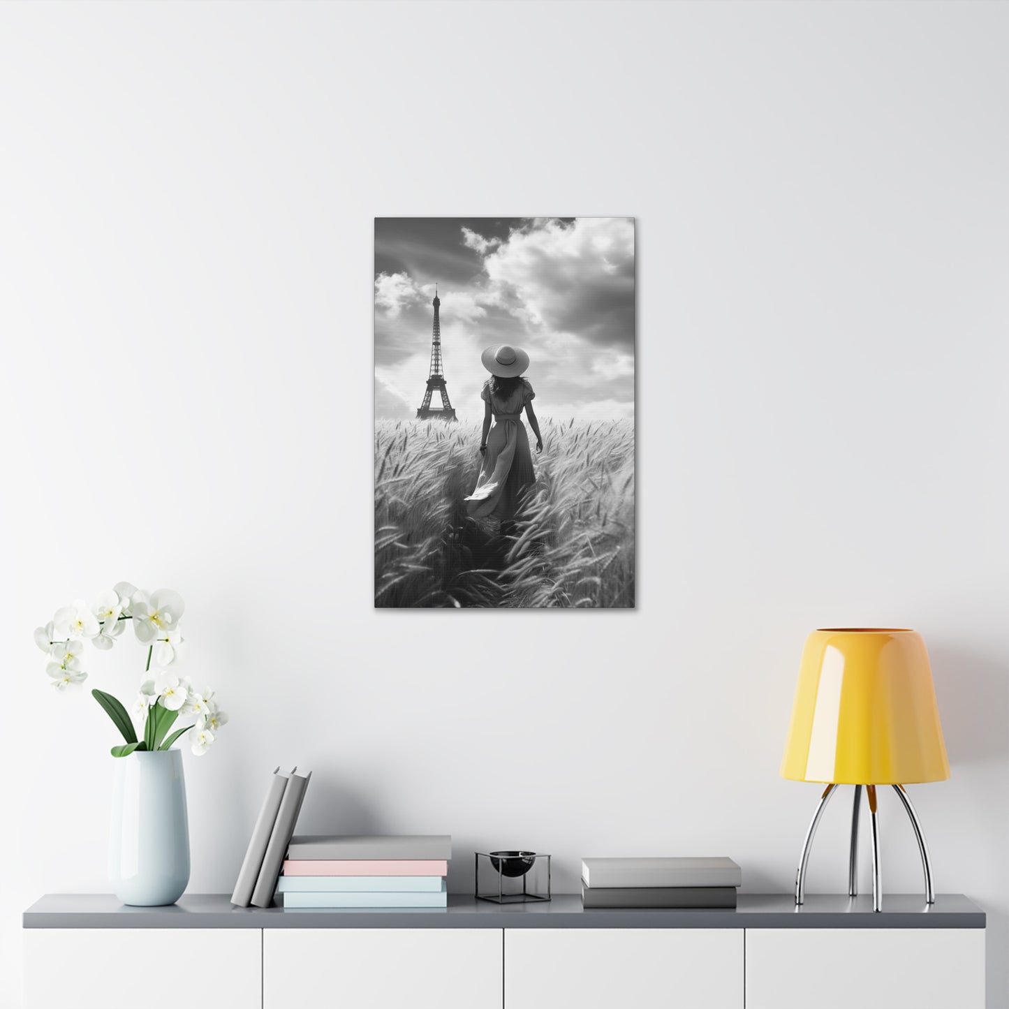 Eiffel Tower Prairie Apocalypse, B&W Print on Canvas Gallery Wraps (FREE SHIPPING)