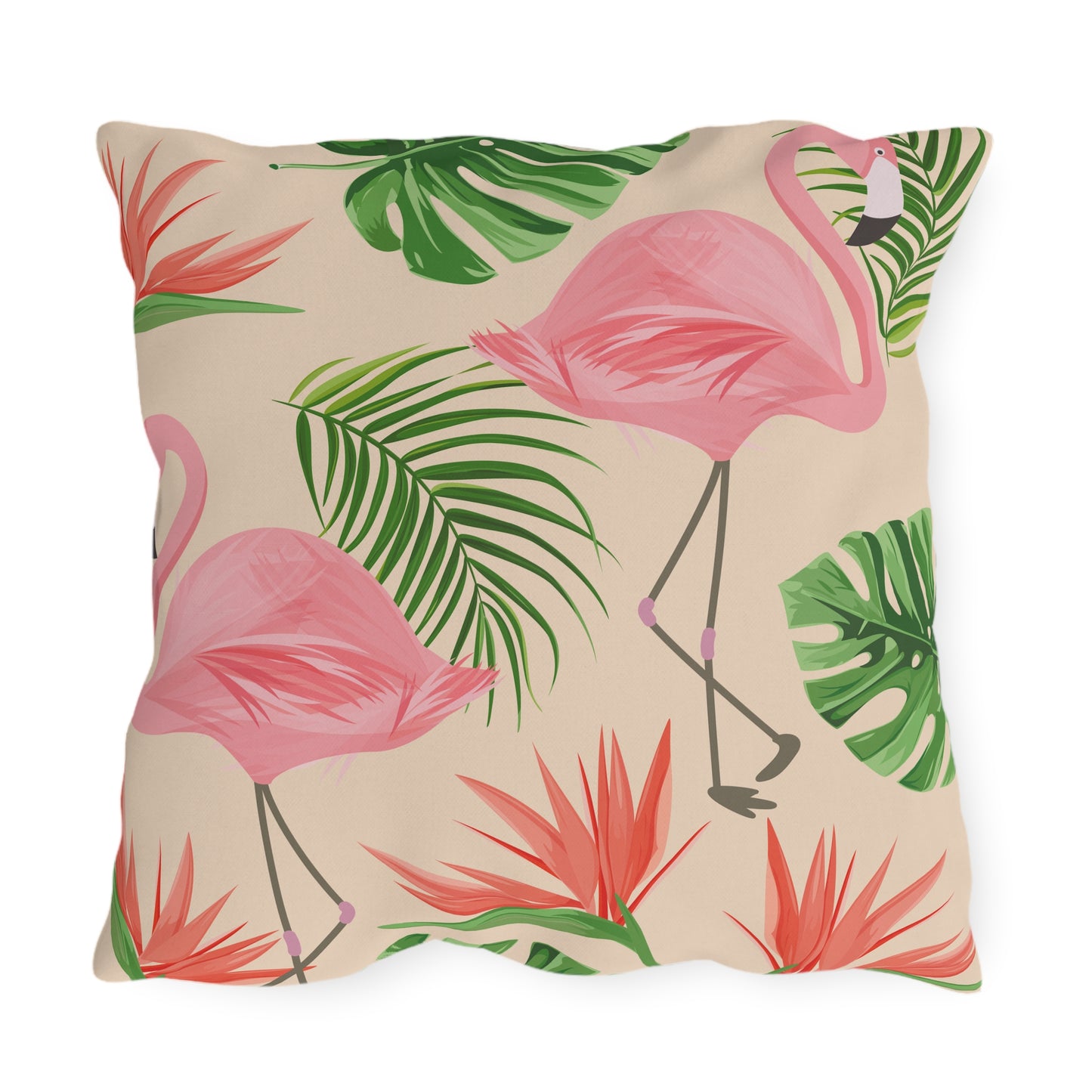 Pink Flamingo with birds of paradise Pillow (FREE SHIPPING)