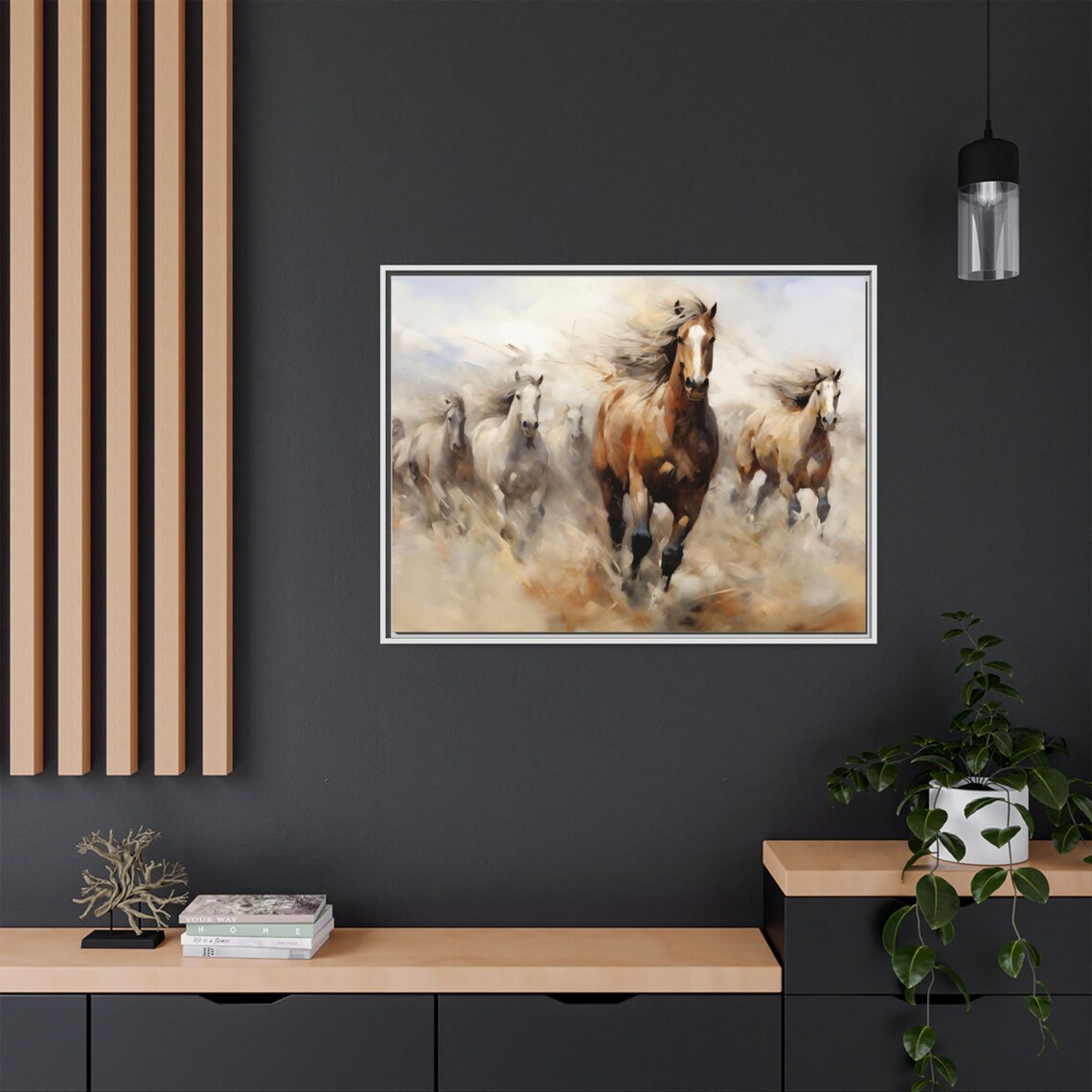 White Frame on Black color wall Mockup