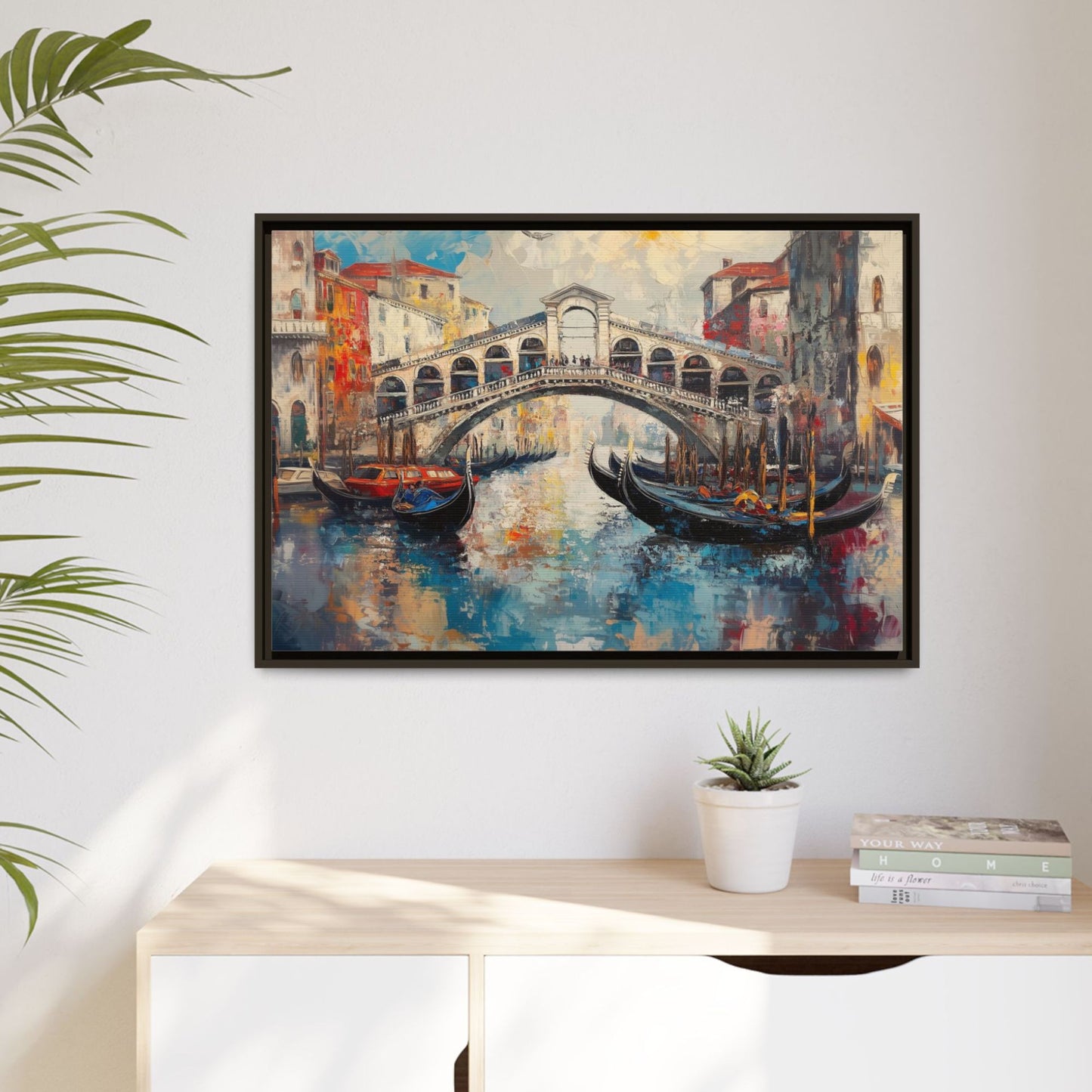 Rialto Bridge Venice Italy Wall Art, Framed Print on Matte Canvas (FREE SHIPPING)