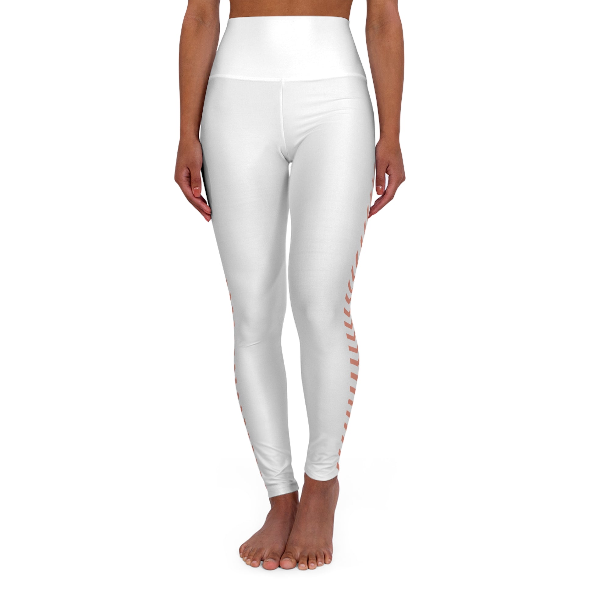 Yoga Legging_Chevron Peach Arrows trim on White_Front View