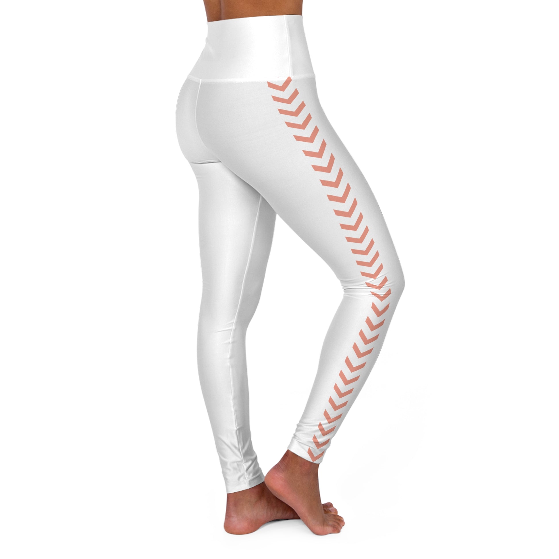 Yoga Legging_Chevron Peach Arrows trim on White_Side view