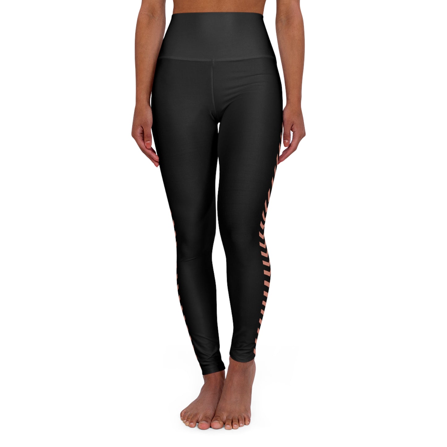 Yoga and Workout Sleek Leggings, Peach on Black Chevron Pattern Design