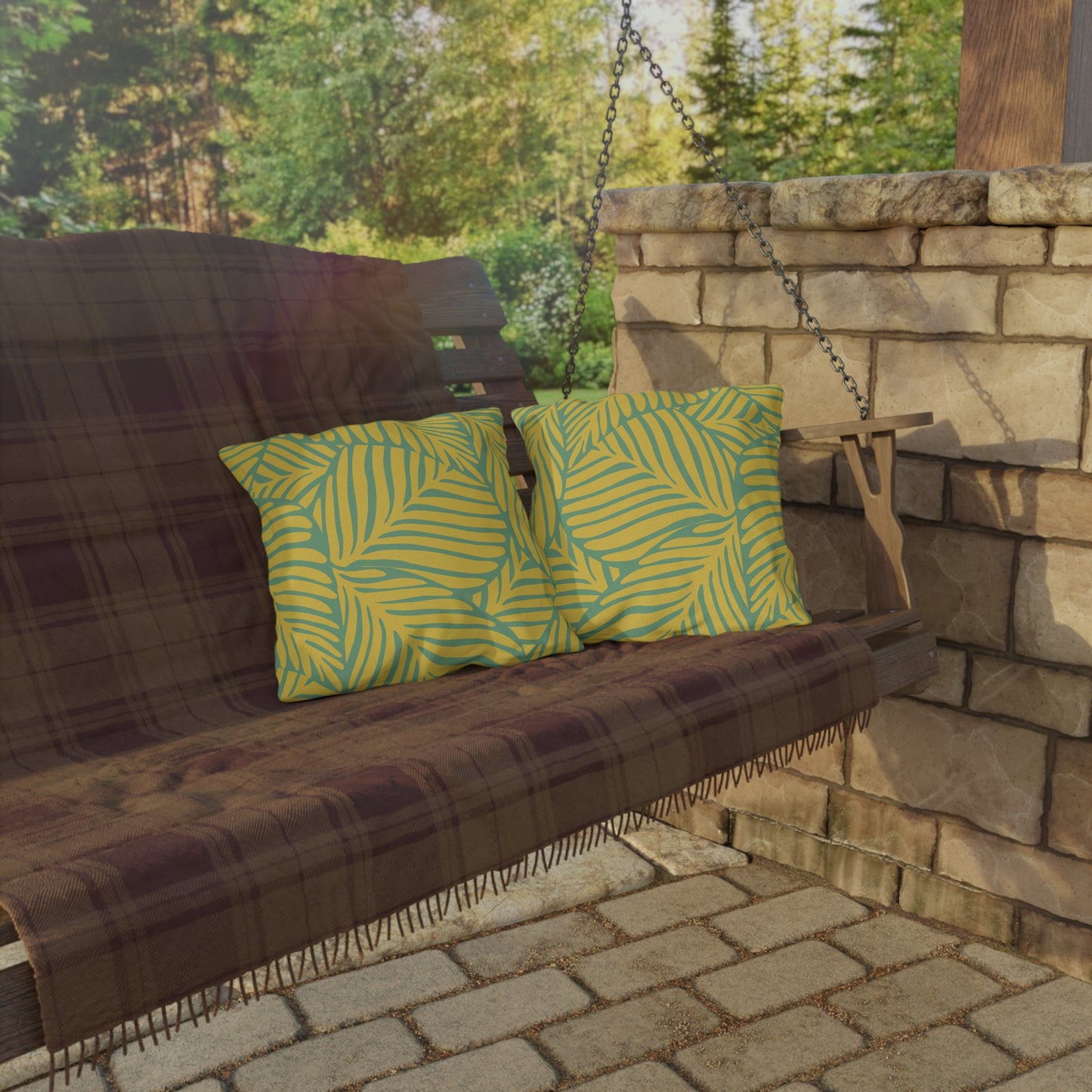 Palm Leaves Yellow Green Pattern Outdoor Pillow (FREE SHIPPING)