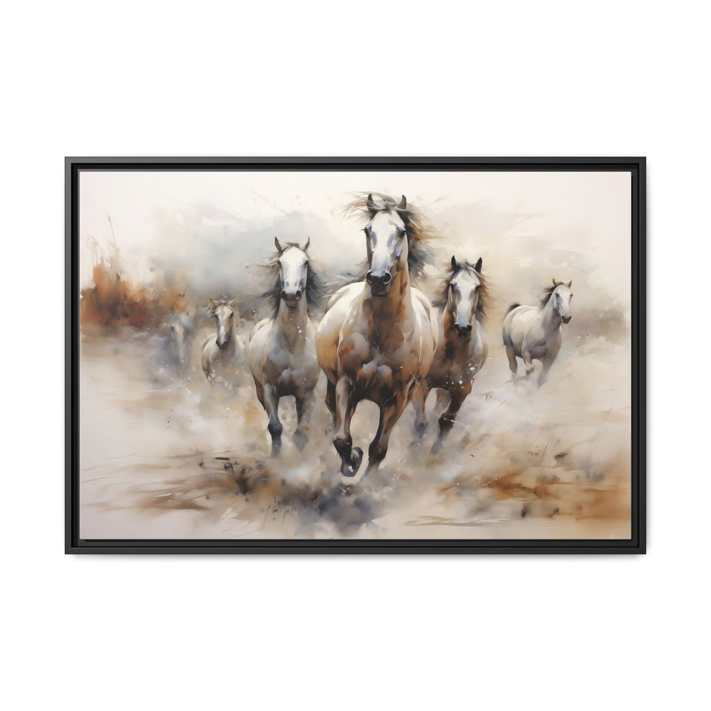 White Stallions galloping in the prairie Abstract Framed Wall Art (FREE SHIPPING)