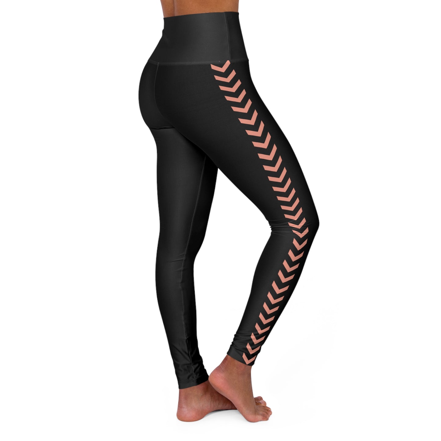 Yoga and Workout Sleek Leggings, Peach on Black Chevron Pattern Design