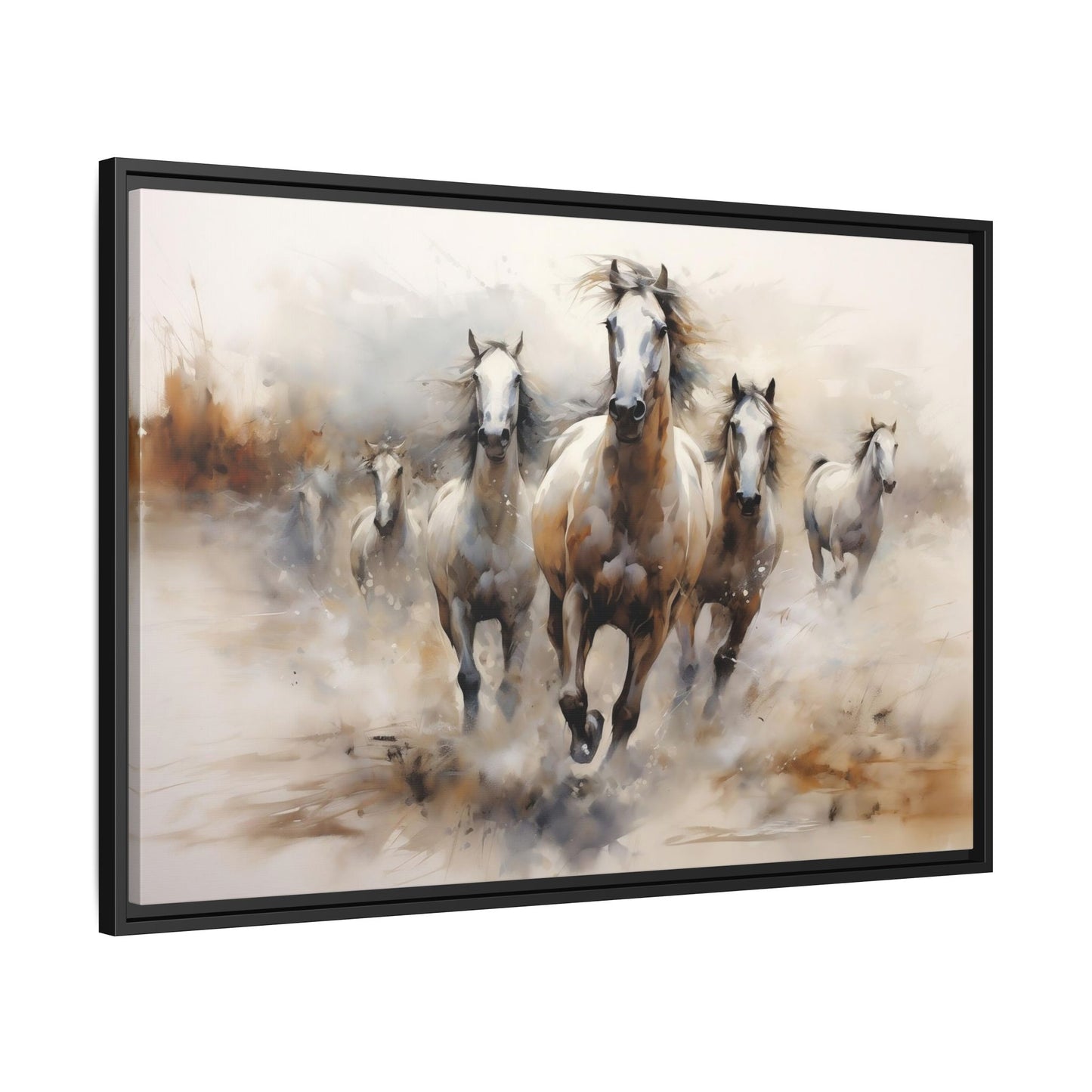 White Stallions galloping in the prairie Abstract Framed Wall Art (FREE SHIPPING)