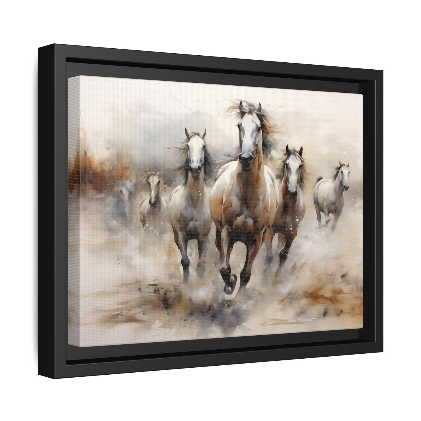 White Stallions galloping in the prairie Abstract Framed Wall Art (FREE SHIPPING)