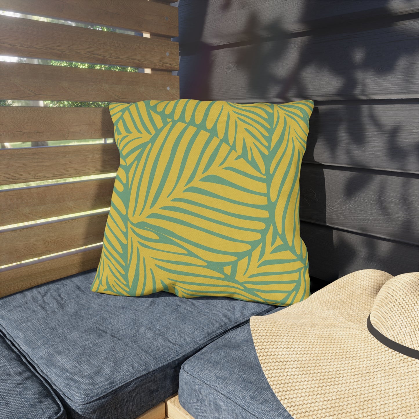 Palm Leaves Yellow Green Pattern Outdoor Pillow (FREE SHIPPING)