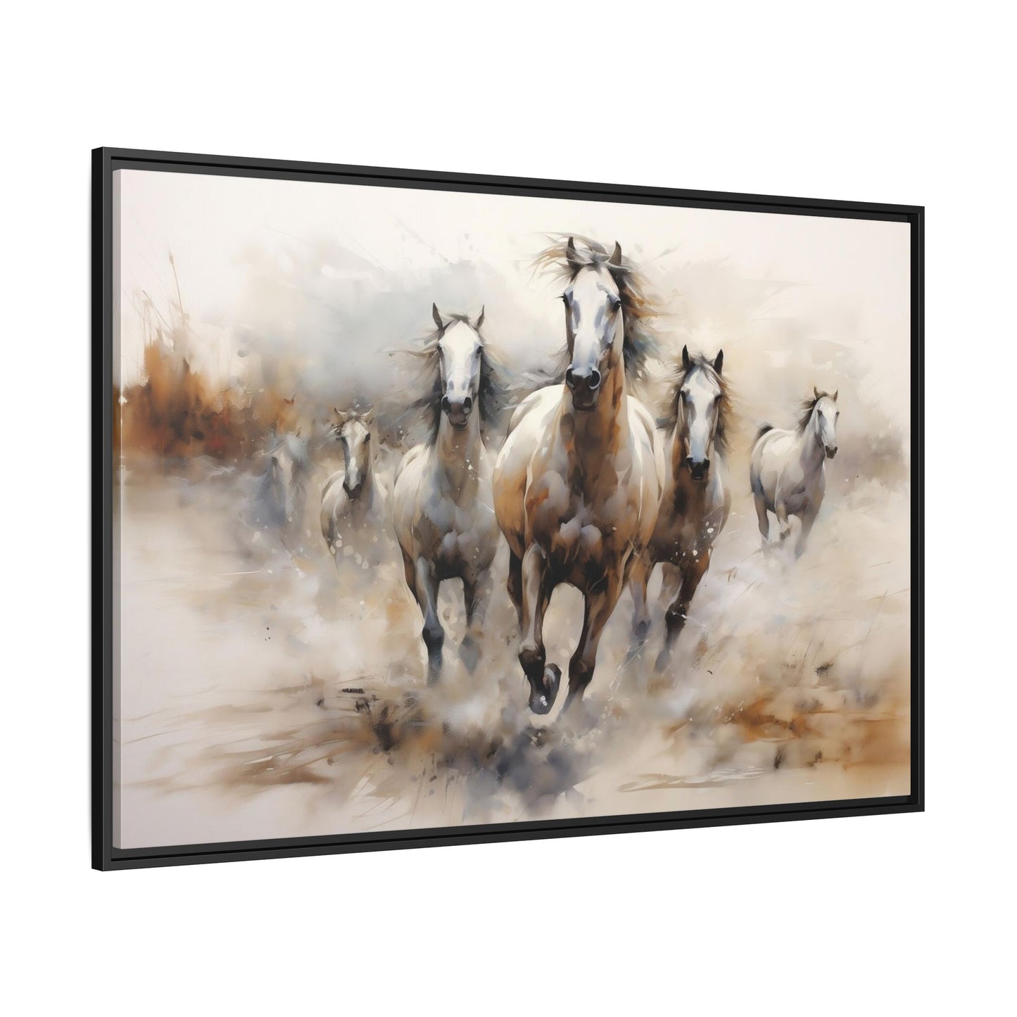 White Stallions galloping in the prairie Abstract Framed Wall Art (FREE SHIPPING)