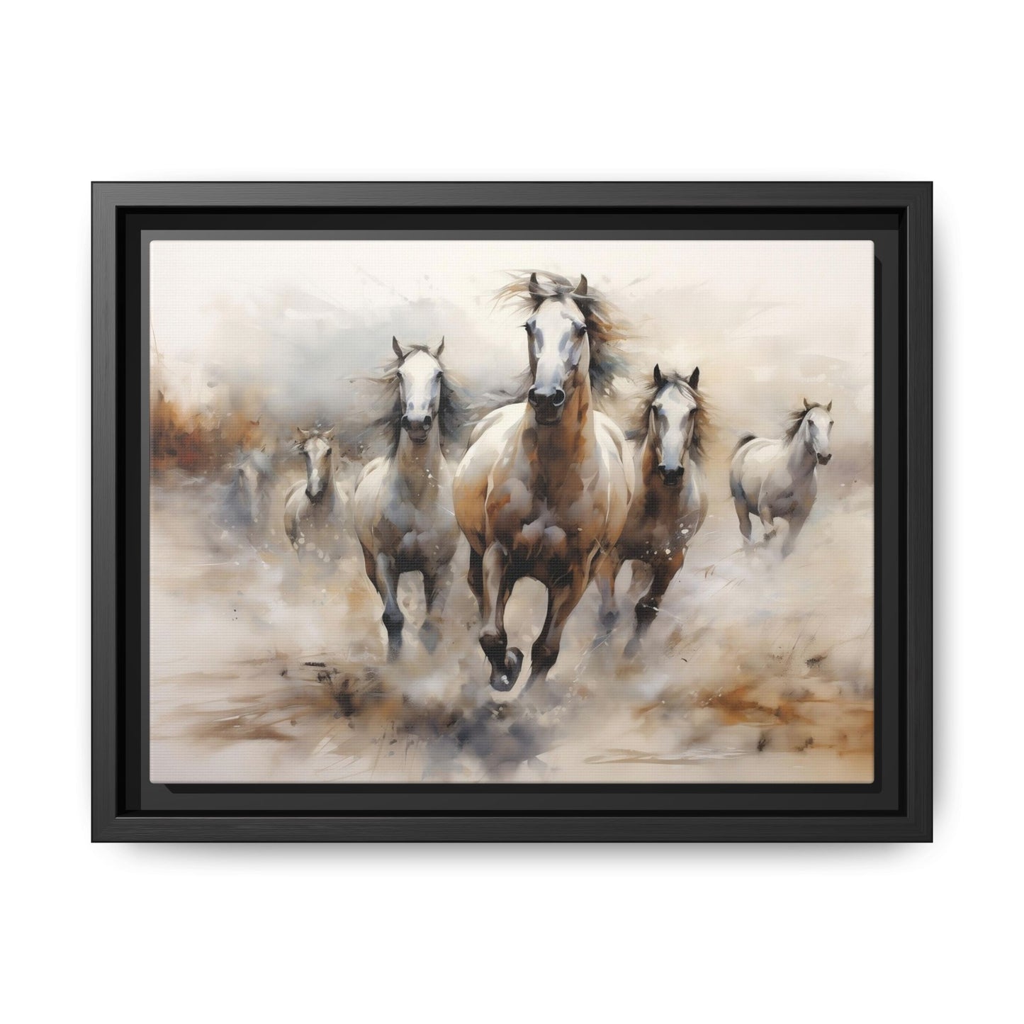 White Stallions galloping in the prairie Abstract Framed Wall Art (FREE SHIPPING)