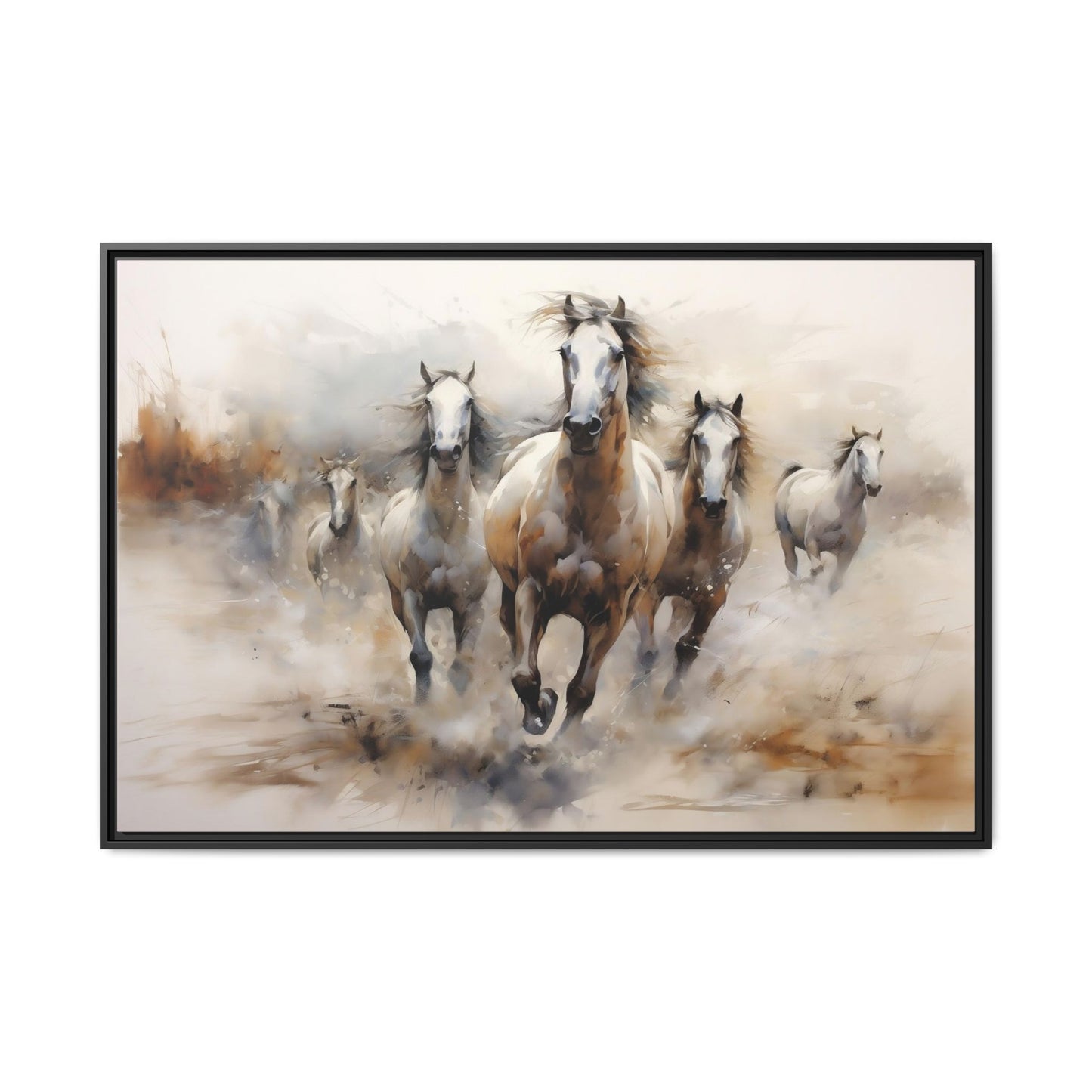 White Stallions galloping in the prairie Abstract Framed Wall Art (FREE SHIPPING)