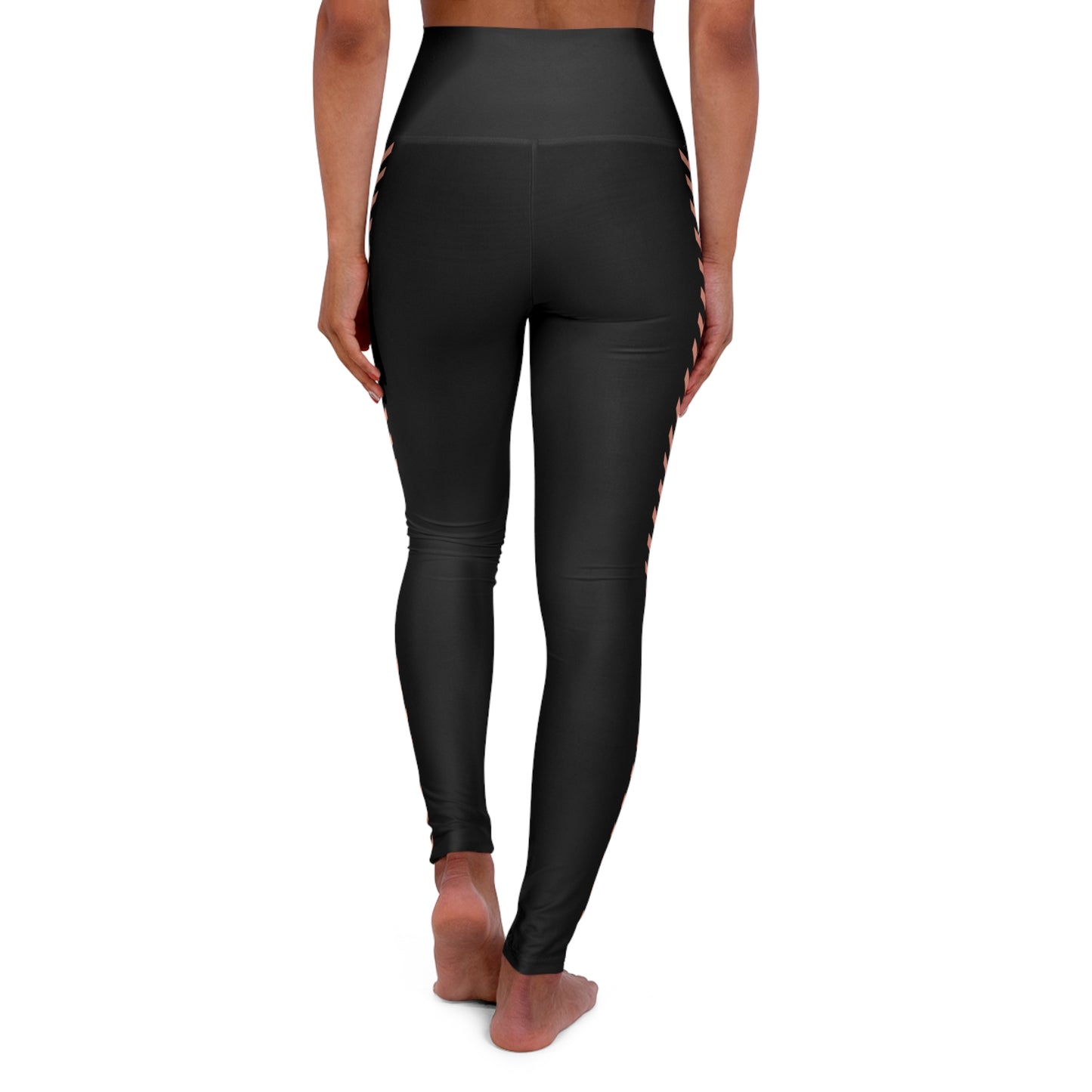 Yoga and Workout Sleek Leggings, Peach on Black Chevron Pattern Design