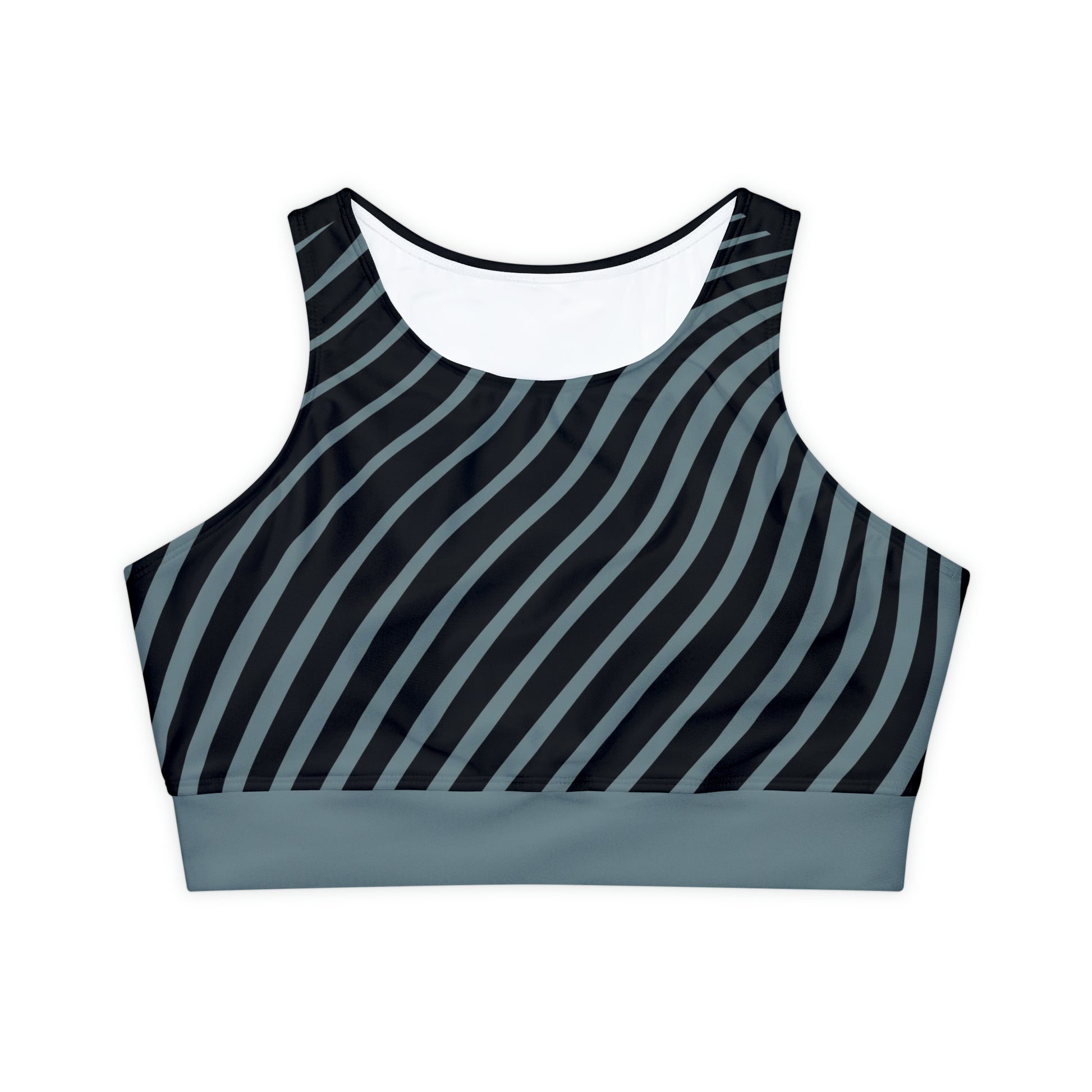 Yoga Padded Bra_Gray Stripe on Black, Front 