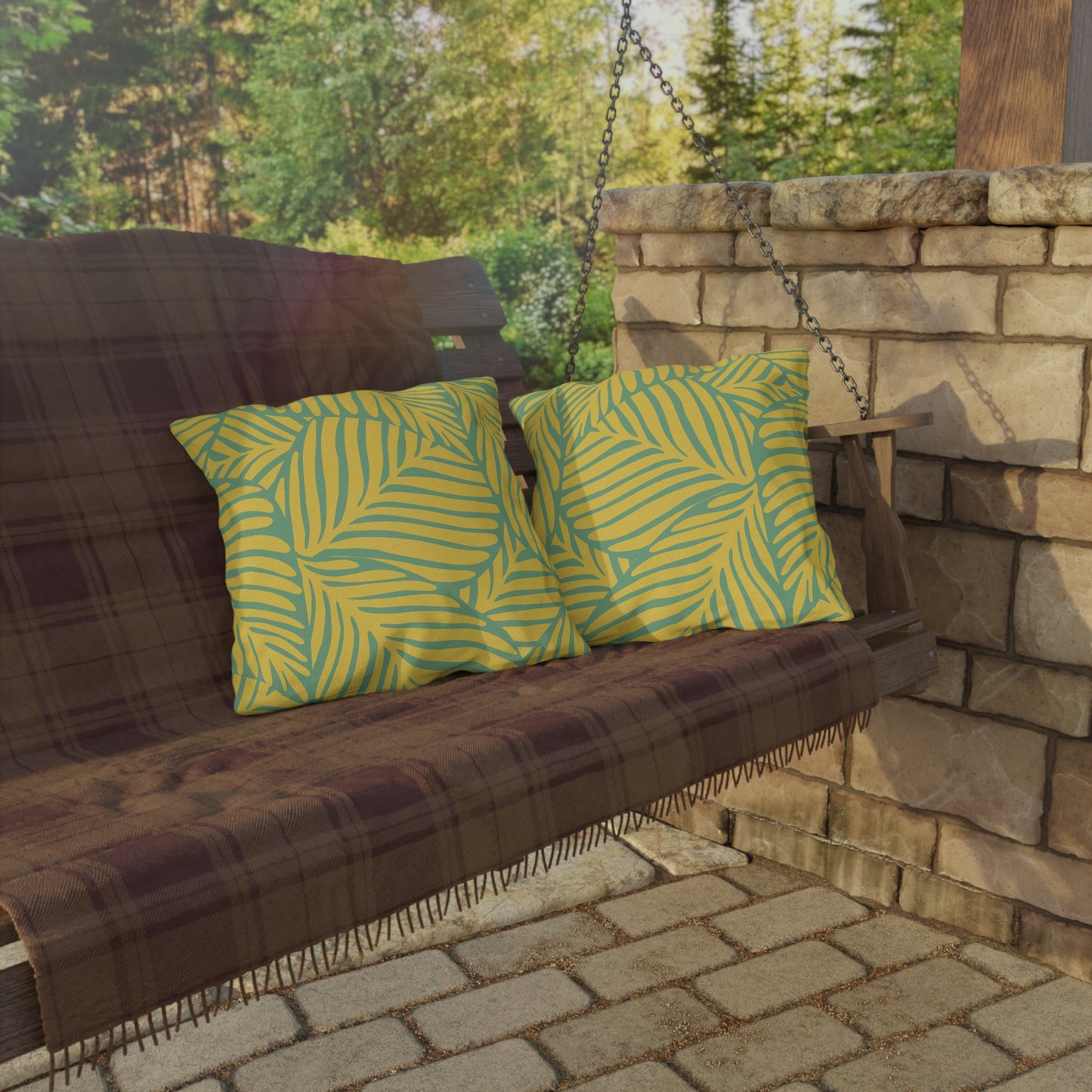 Palm Leaves Yellow Green Pattern Outdoor Pillow (FREE SHIPPING)