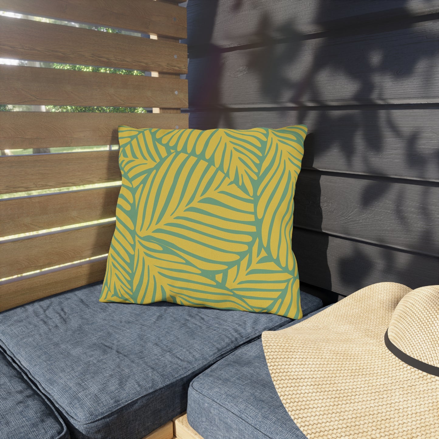 Palm Leaves Yellow Green Pattern Outdoor Pillow (FREE SHIPPING)