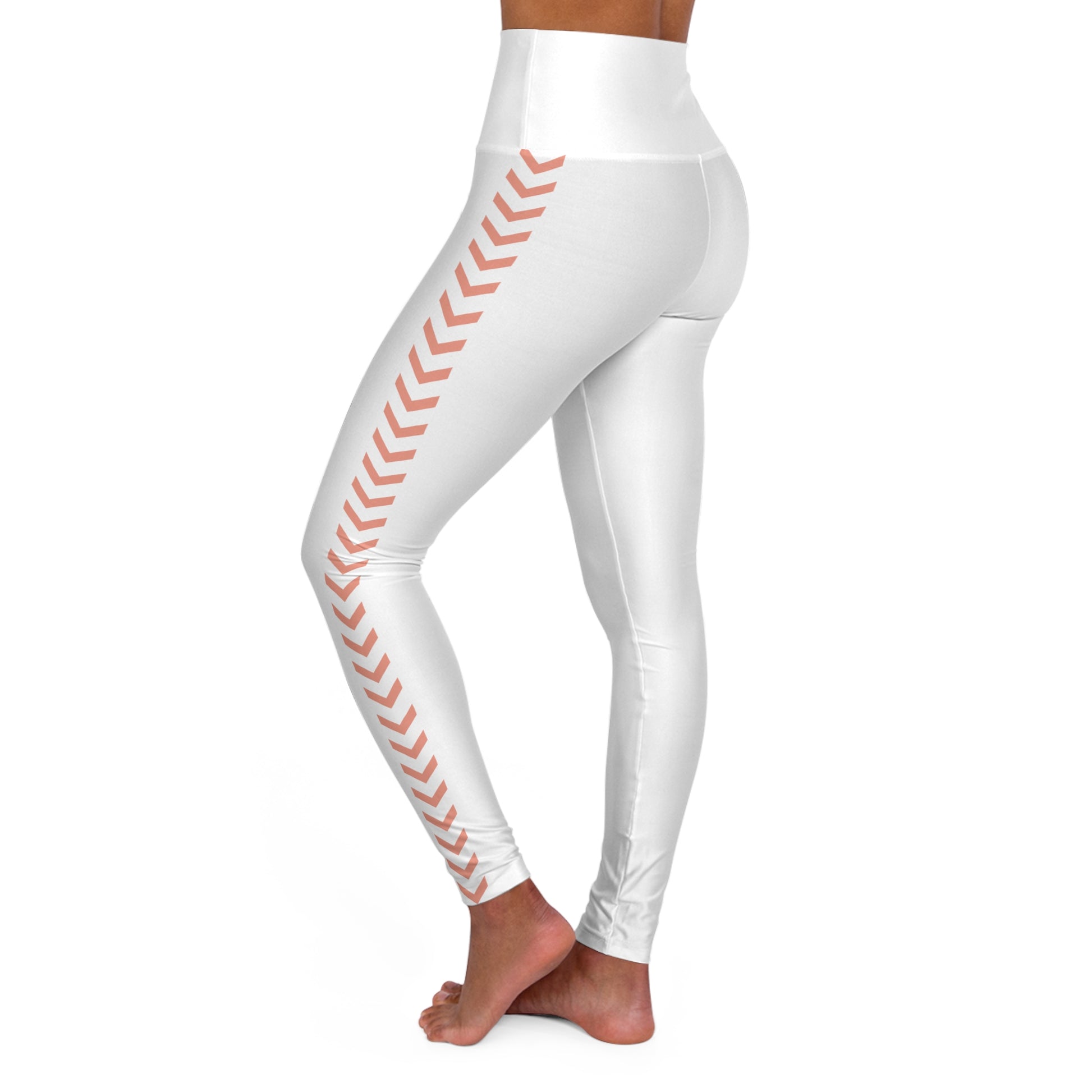 Yoga Legging_Chevron Peach Arrows trim on White_Rear View