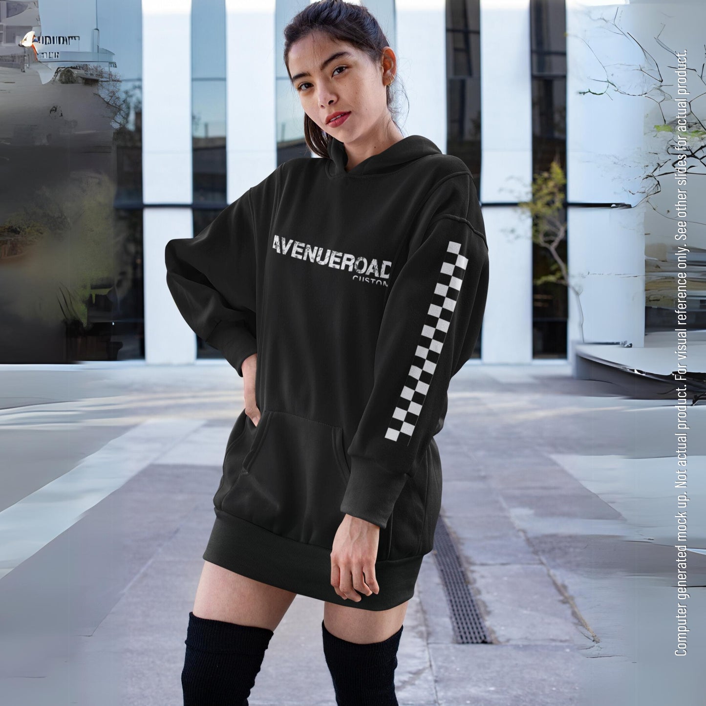 Avenue Road Custom_Black_Hoodie_White Logo_Model