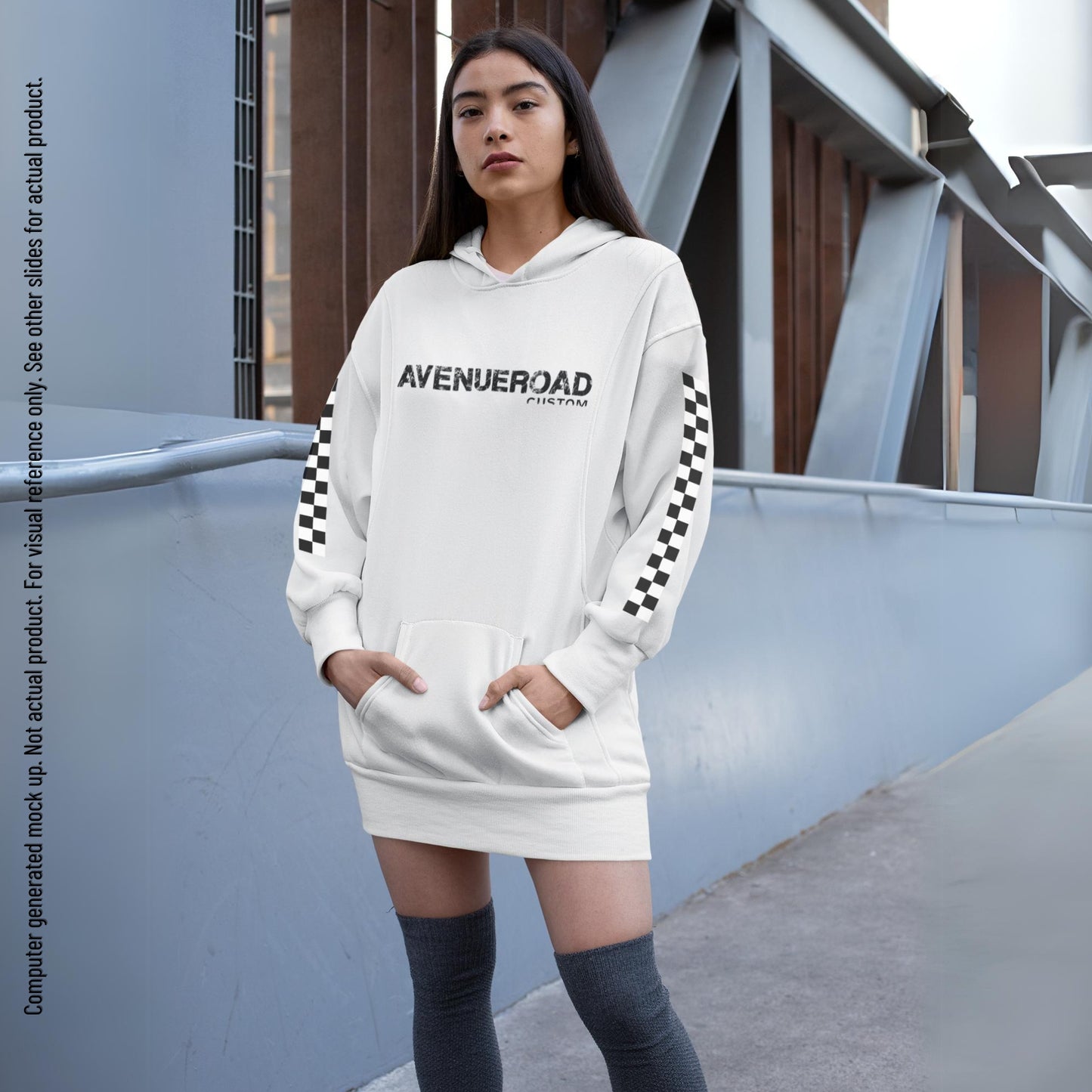 Avenue Road Custom_White_Hoodie_Black Logo_Model