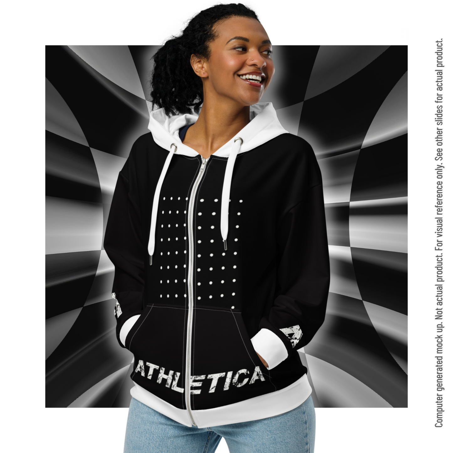 Athletica Unisex zip hoodie, High Fashion Black & White Designer hooded sweater