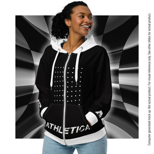 Athletica Unisex zip hoodie, High Fashion Black & White Designer hooded sweater