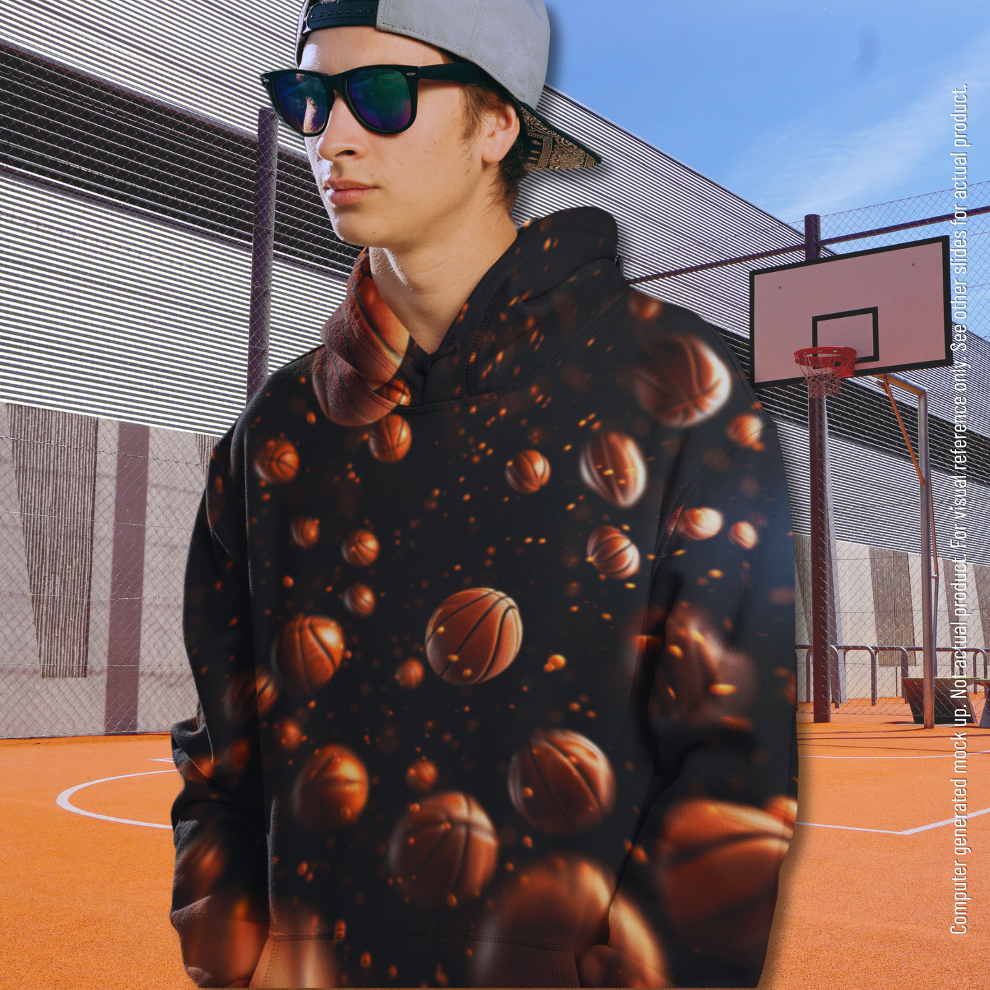 Basketball-Print warm up Hoodie_Young Man wearing glasses