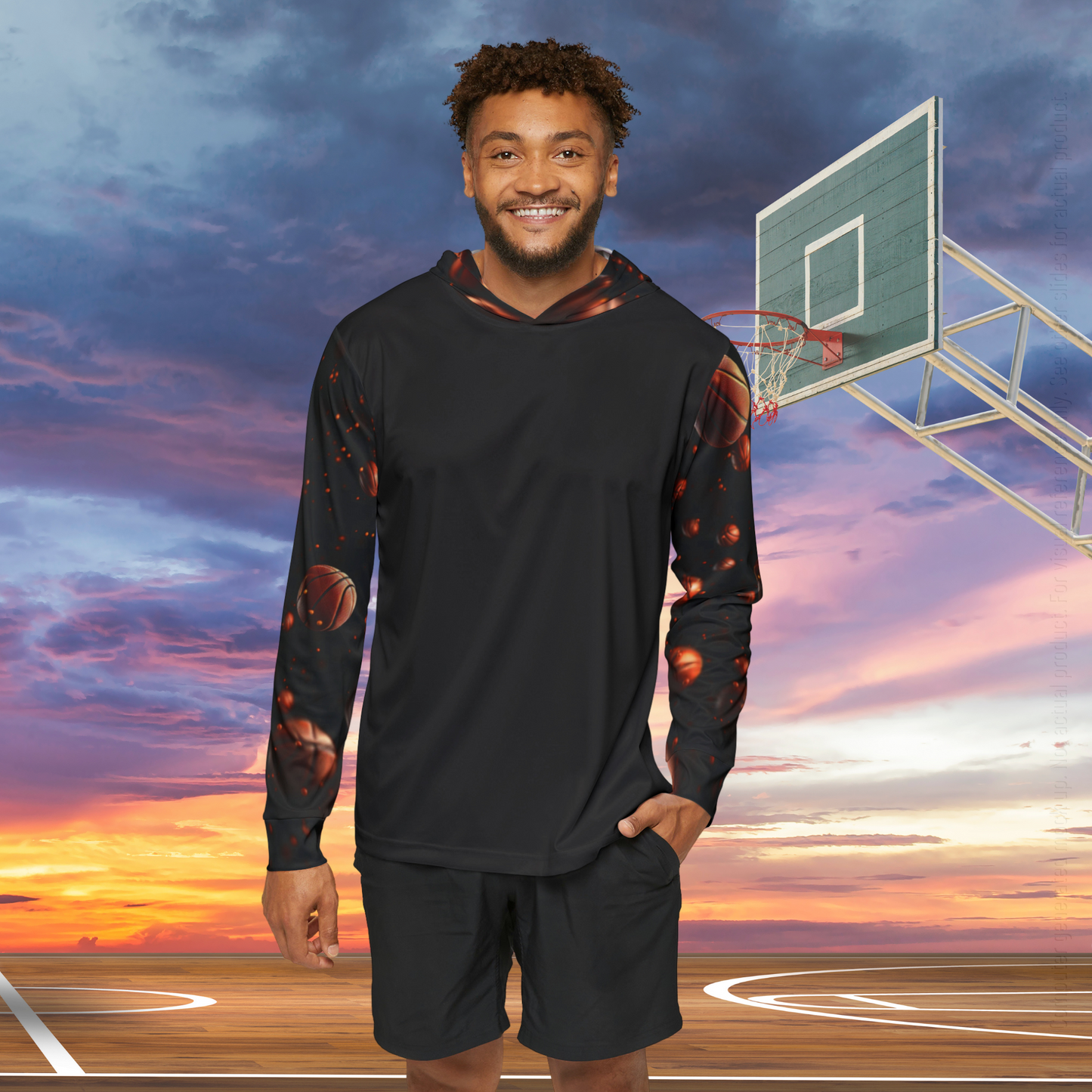 Basketball Print warm up Hoodie_Sleeve Print_Model Front