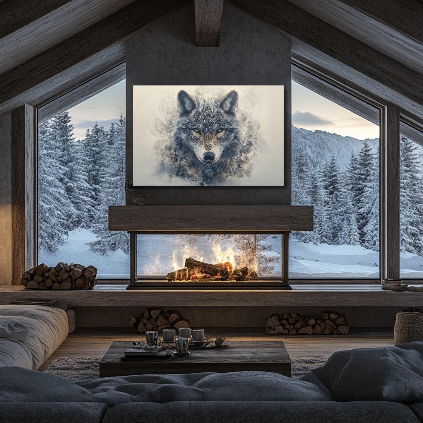Mystic Grey Wolf Boho Portrait-Print on Wrapped Canvas Wall Art (FREE SHIPPING)