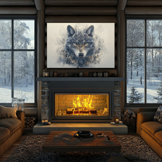 Mystic Grey Wolf Boho Portrait-Print on Wrapped Canvas Wall Art (FREE SHIPPING)