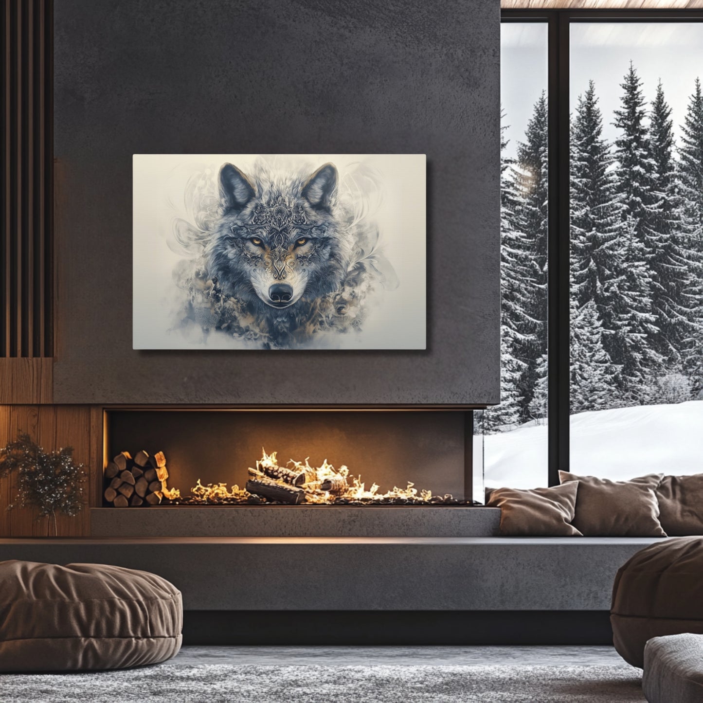 Mystic Grey Wolf Boho Portrait-Print on Wrapped Canvas Wall Art (FREE SHIPPING)