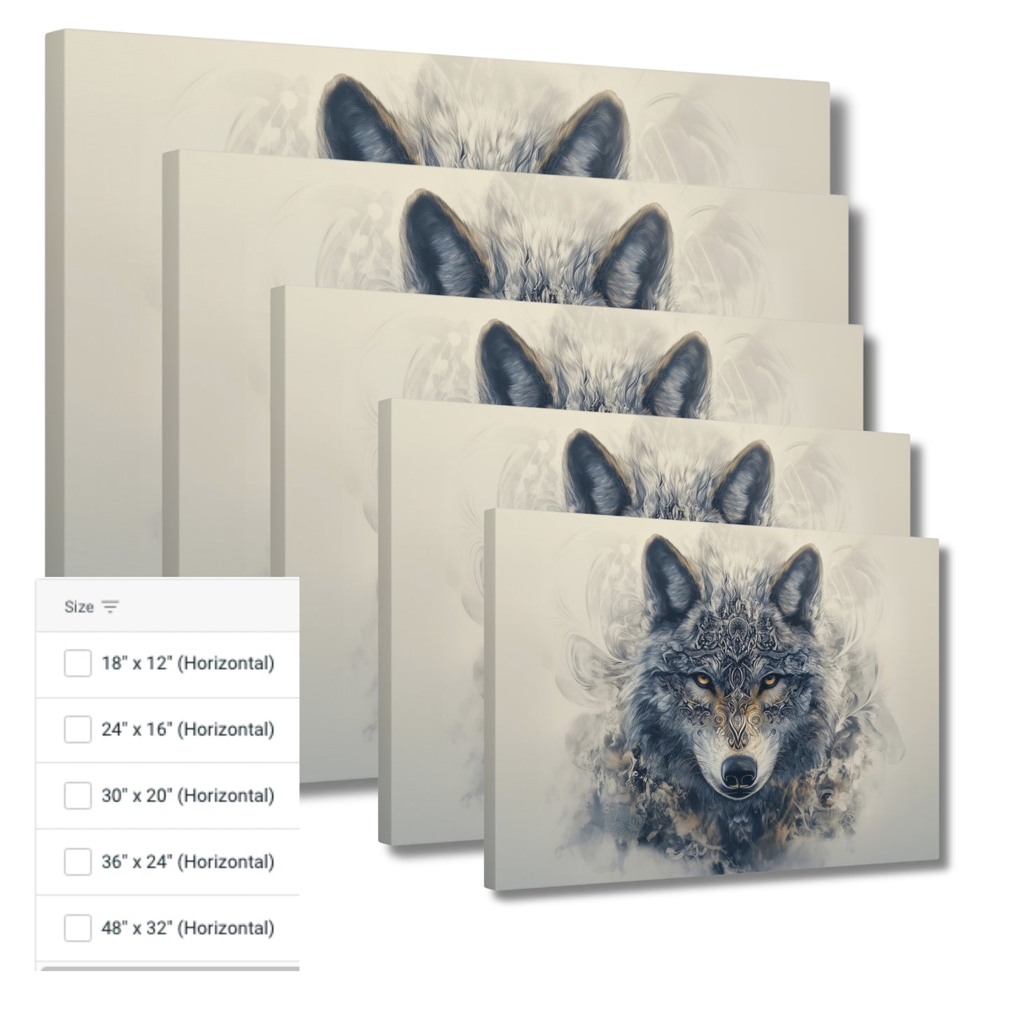 Mystic Grey Wolf Boho Portrait-Print on Wrapped Canvas Wall Art (FREE SHIPPING)