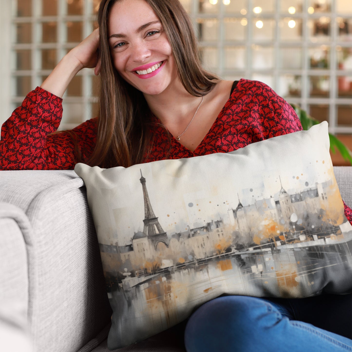 Eiffel Tower, Paris Cityscape Lumbar Pillow