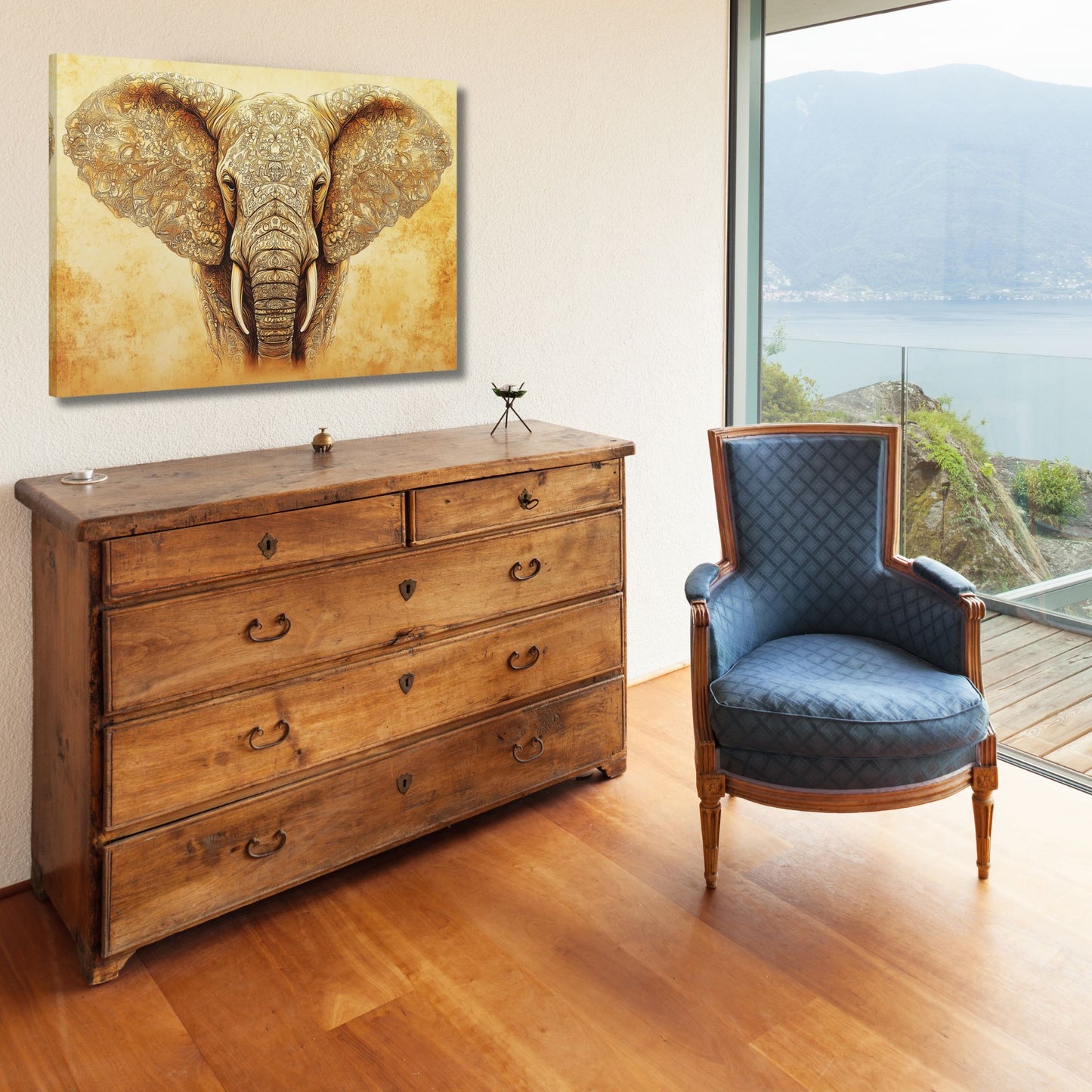 Boho Earthy Elephant Wall Art, Wrapped Matte Canvas, Stretched, 1.25" (FREE SHIPPING)