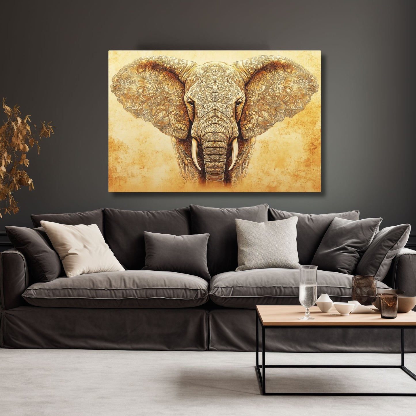 Boho Earthy Elephant Wall Art, Wrapped Matte Canvas, Stretched, 1.25" (FREE SHIPPING)