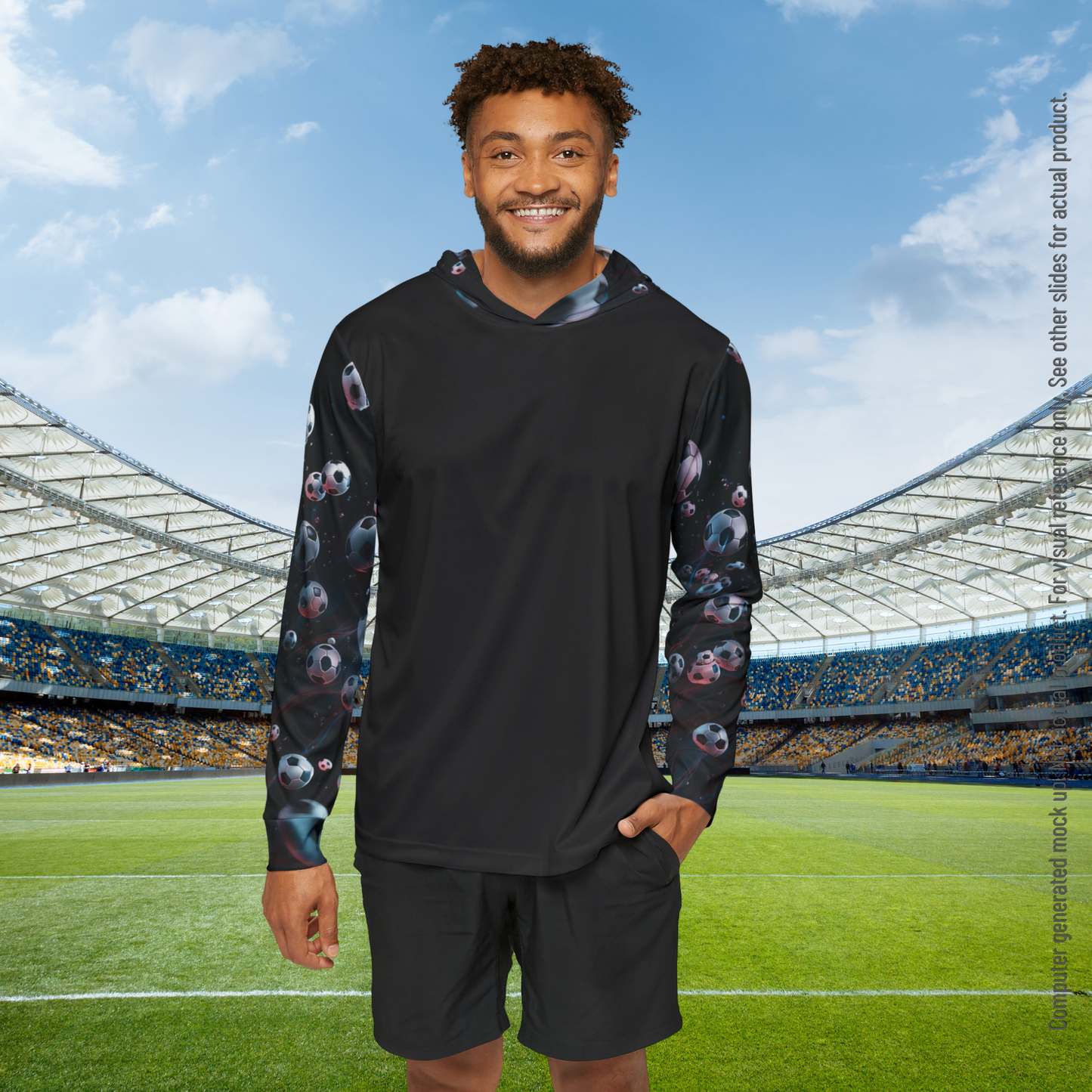 Football-Soccer Print warm up Hoodie_Sleeve Print_Model Front