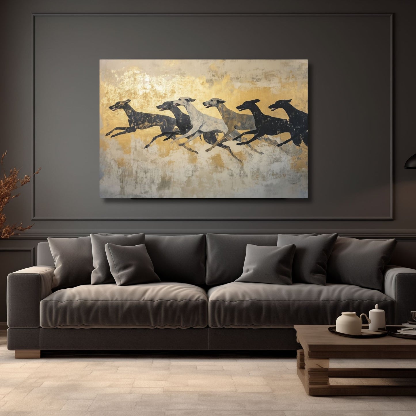 Greyhound Dog Race Print on Wrapped Canvas Wall Art (FREE SHIPPING)