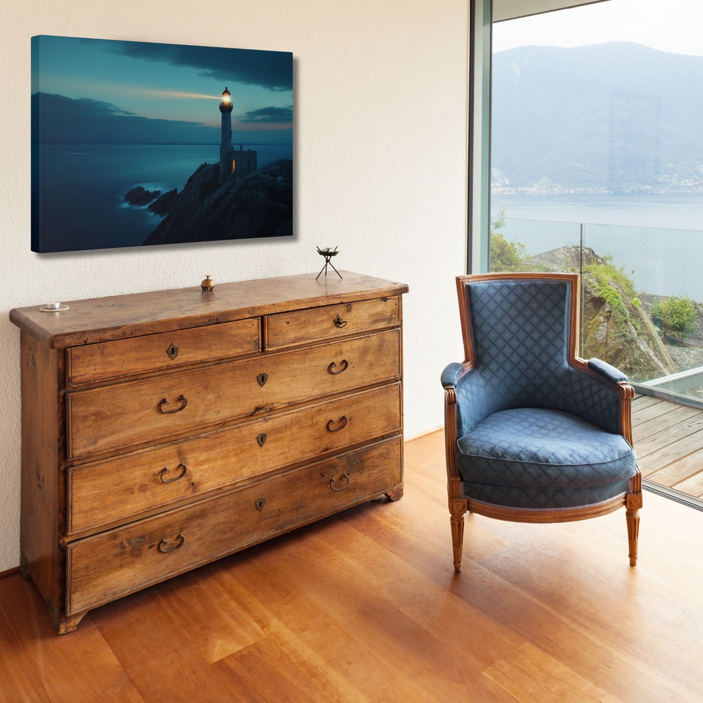 Lighthouse at Dusk Wall Art, Print on Wrapped Matte Canvas (FREE SHIPPING)