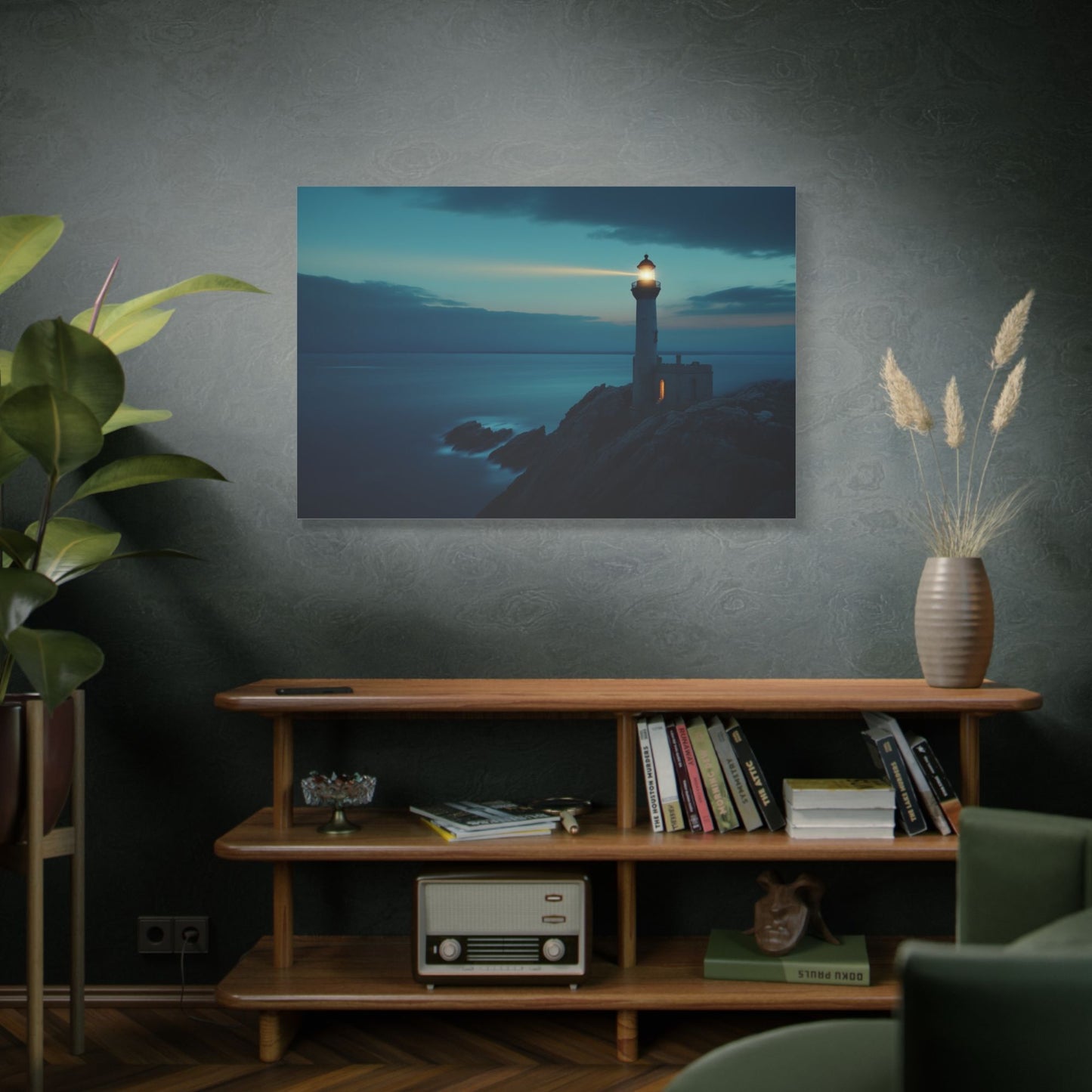 Lighthouse at Dusk Wall Art, Print on Wrapped Matte Canvas (FREE SHIPPING)