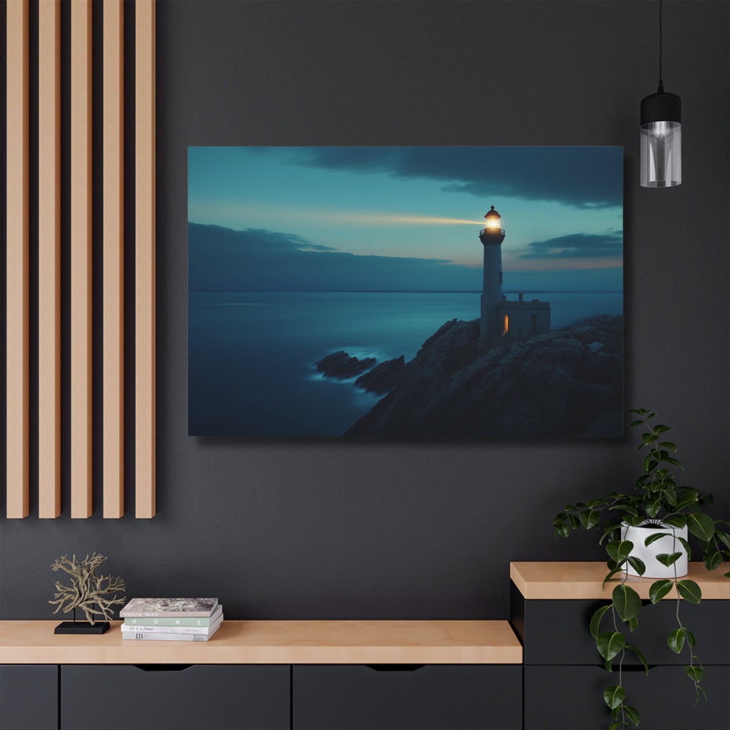 Lighthouse at Dusk Wall Art, Print on Wrapped Matte Canvas (FREE SHIPPING)