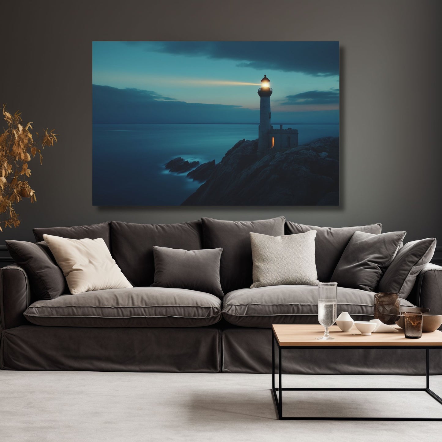 Lighthouse at Dusk Wall Art, Print on Wrapped Matte Canvas (FREE SHIPPING)