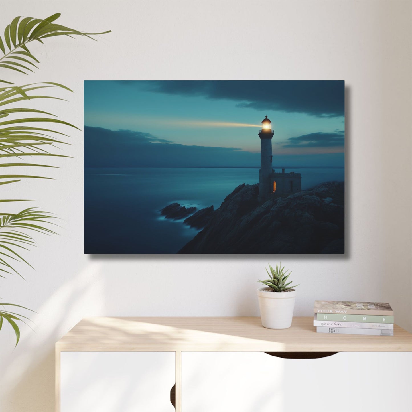 Lighthouse at Dusk Wall Art, Print on Wrapped Matte Canvas (FREE SHIPPING)