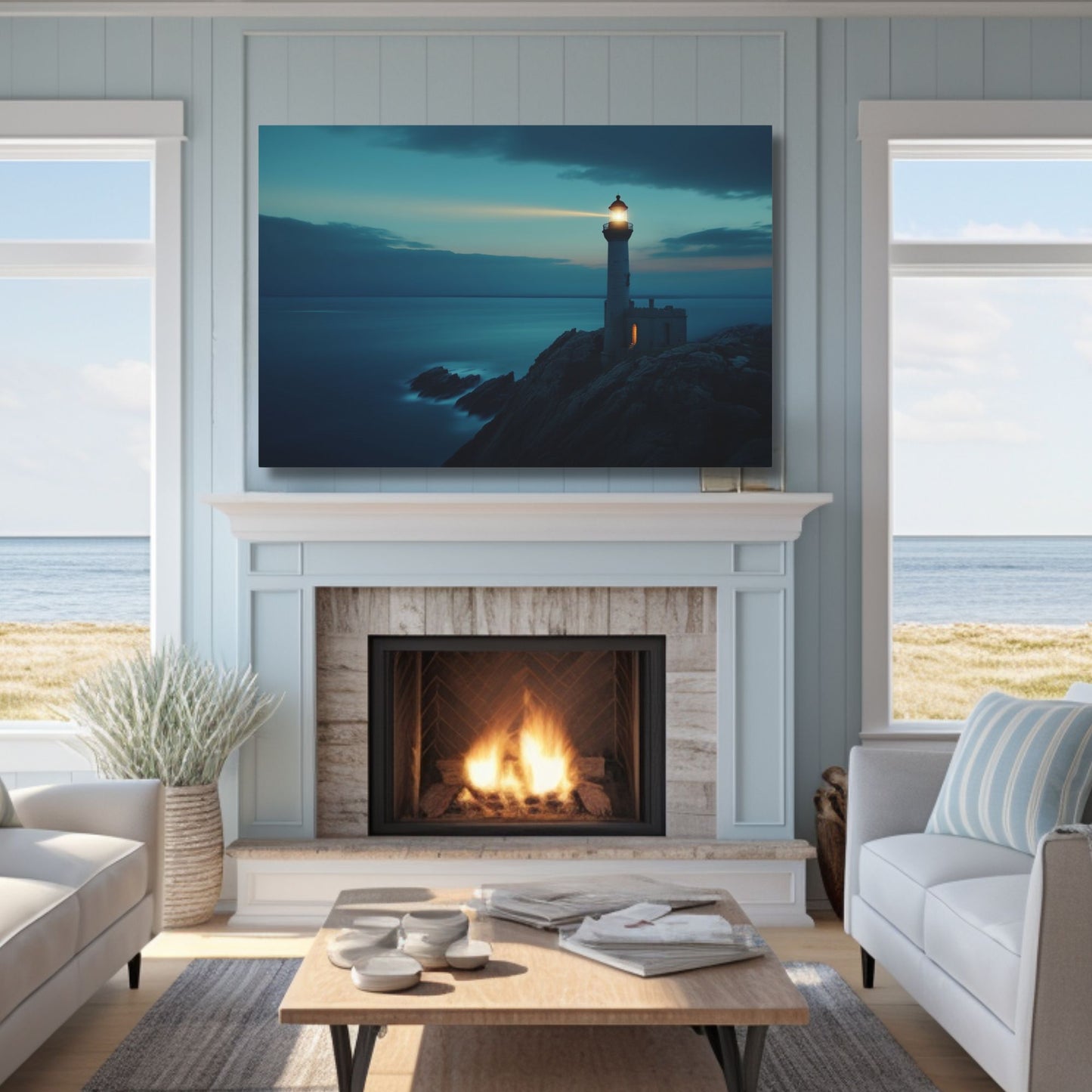 Lighthouse at Dusk Wall Art, Print on Wrapped Matte Canvas (FREE SHIPPING)