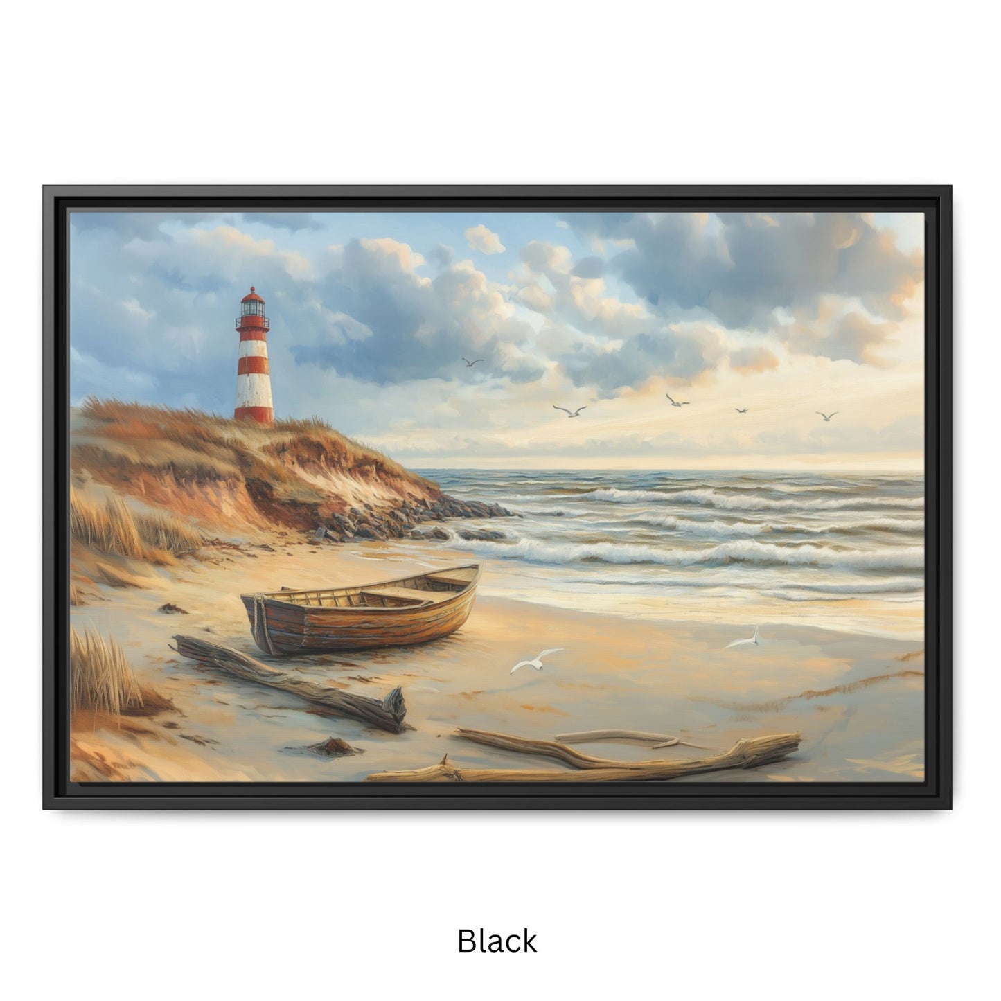 Lighthouse on a cliff Wall Art, Framed Print on Matte Canvas (FREE SHIPPING)