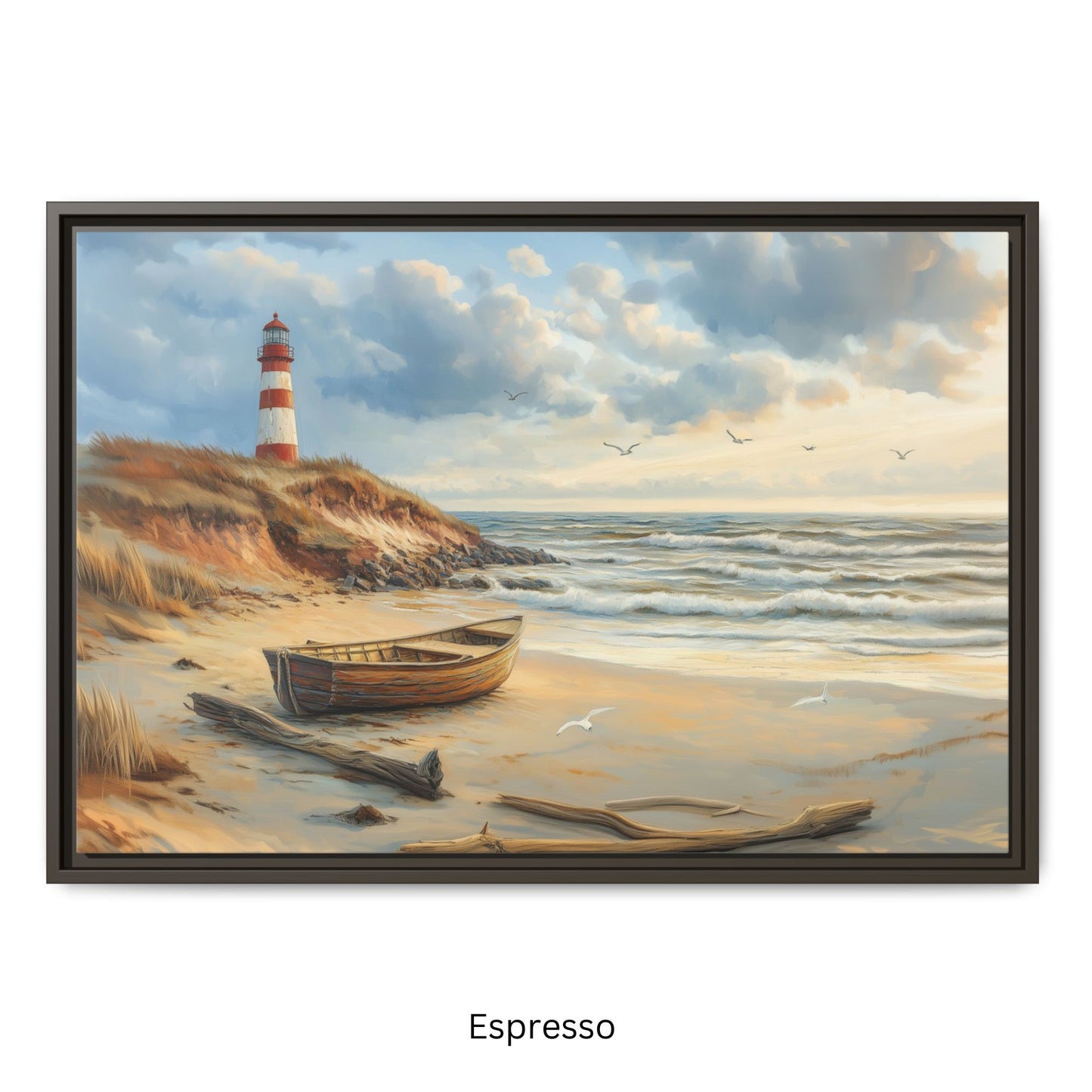 Lighthouse on a cliff Wall Art, Framed Print on Matte Canvas (FREE SHIPPING)