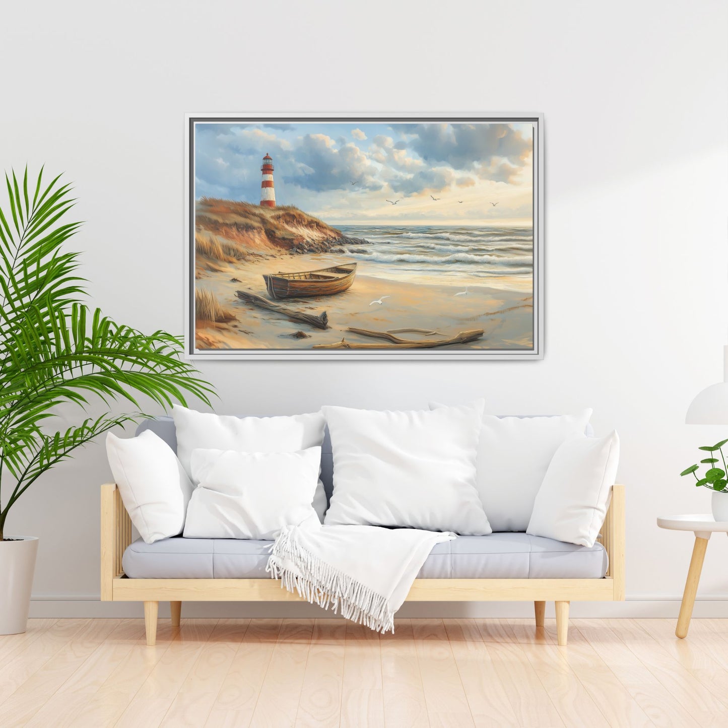 Lighthouse on a cliff Wall Art, Framed Print on Matte Canvas (FREE SHIPPING)