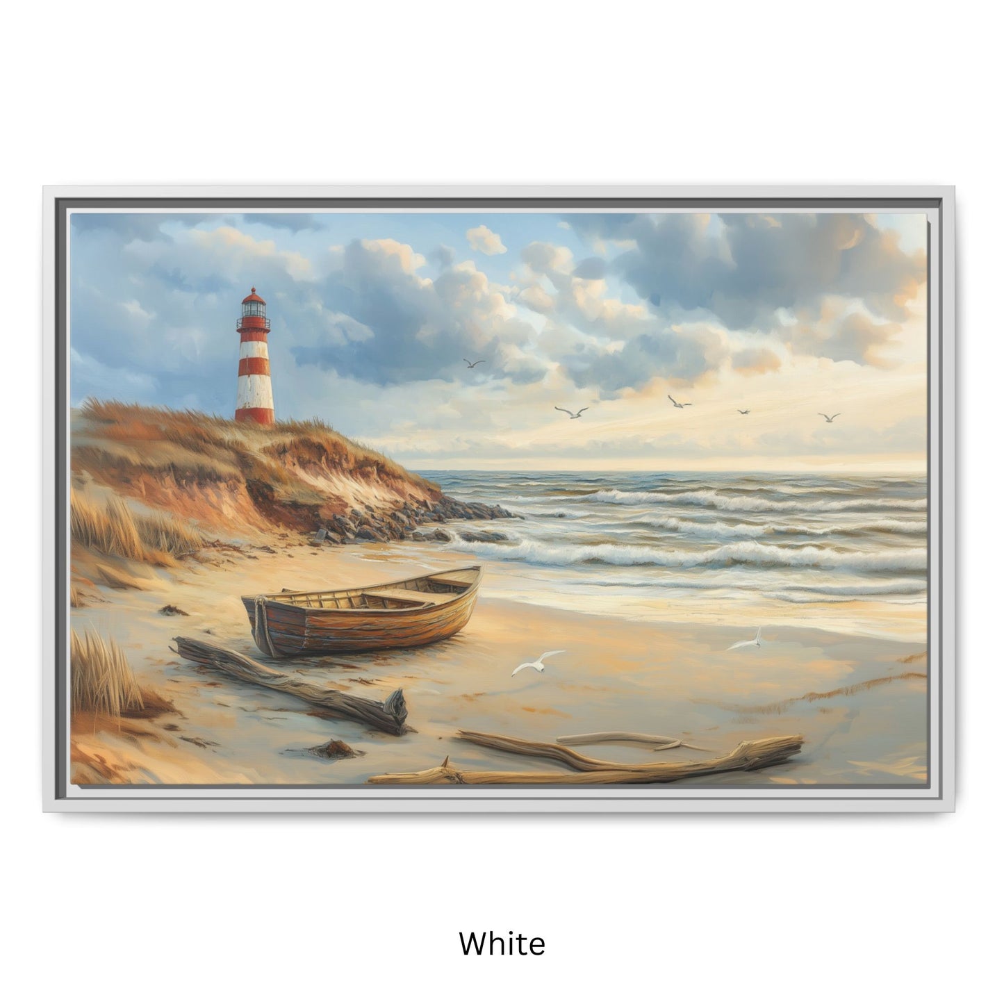 Lighthouse on a cliff Wall Art, Framed Print on Matte Canvas (FREE SHIPPING)