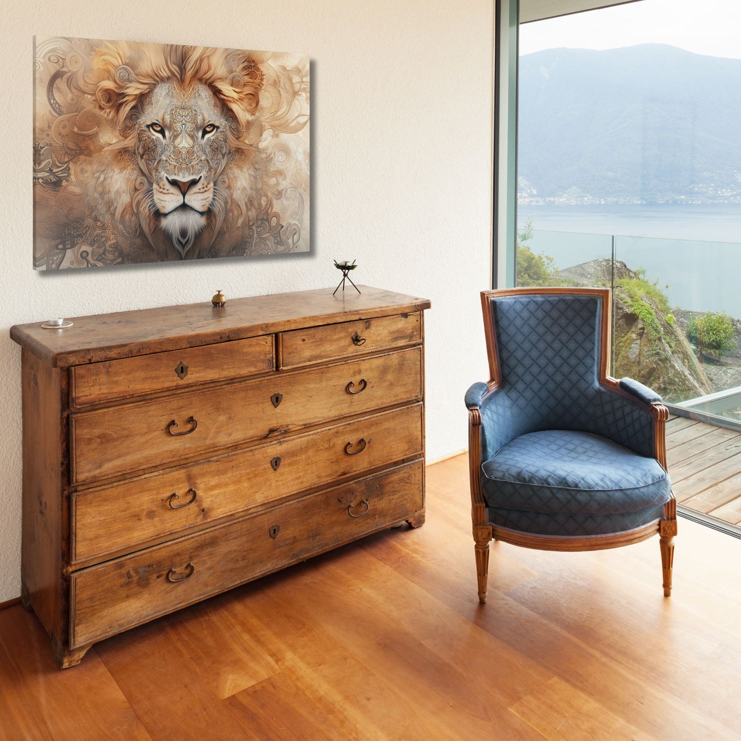 Boho Lion Head Wall Art with Mandala Patterns  and Earthy Tones, Canvas Print (FREE SHIPPING)