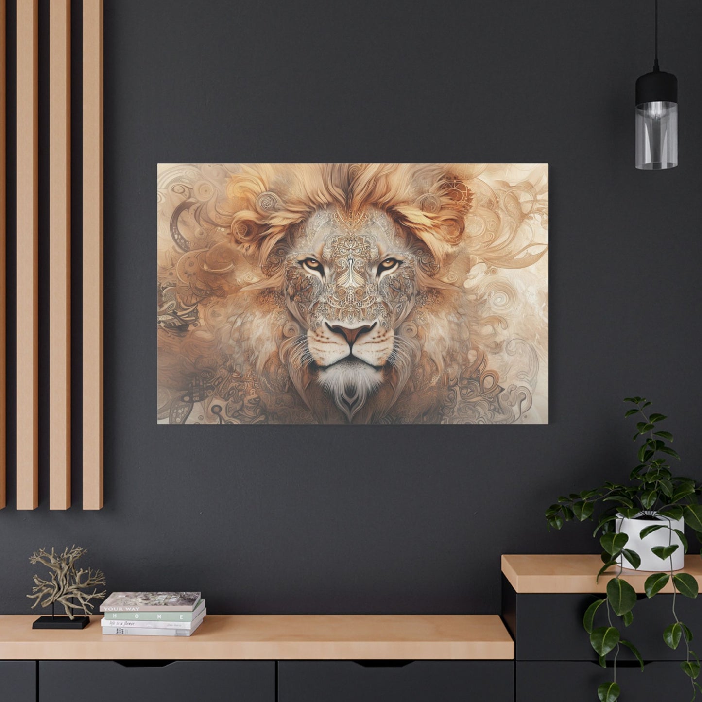 Boho Lion Head Wall Art with Mandala Patterns  and Earthy Tones, Canvas Print (FREE SHIPPING)