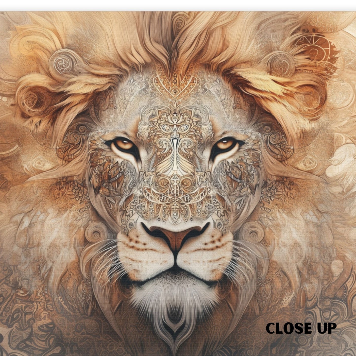 Boho Lion Head Wall Art with Mandala Patterns  and Earthy Tones, Canvas Print (FREE SHIPPING)